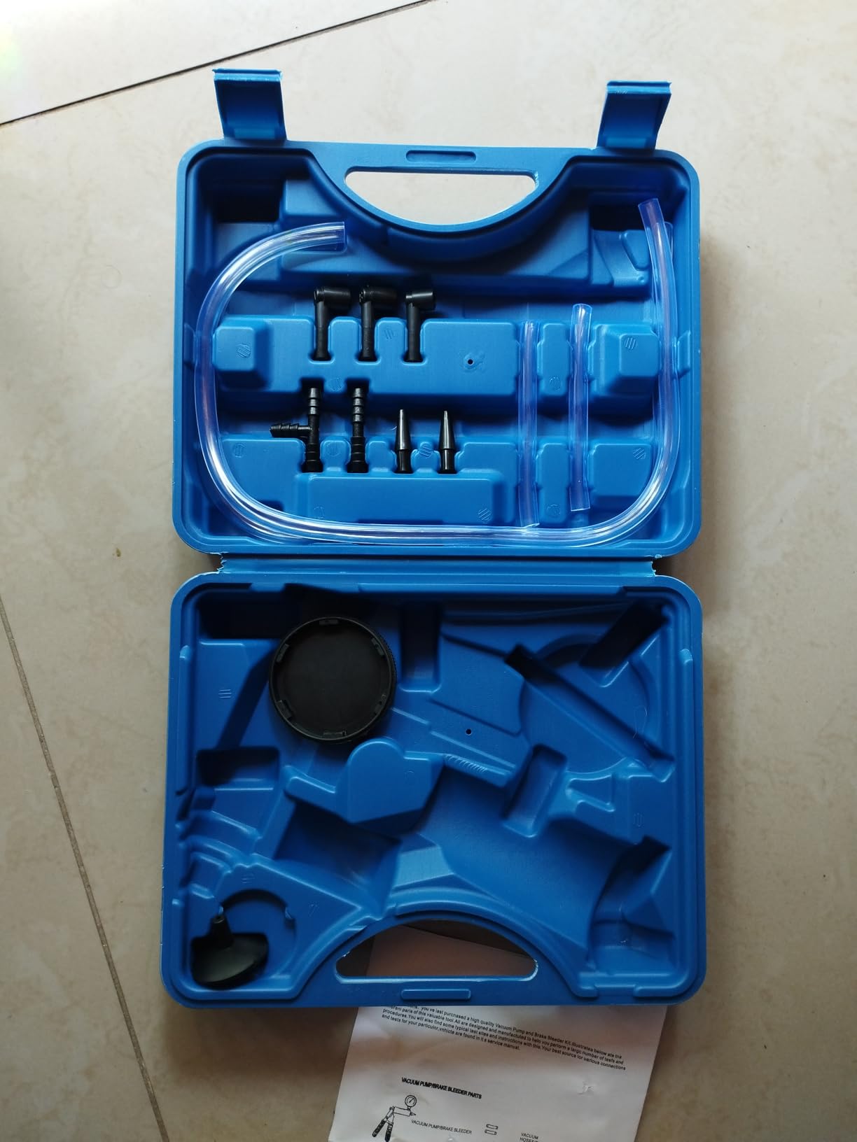 Handheld Vacuum Pump Brake Bleeder Kit with Pressure Gauge, Brake Fluid Bleeding Tool Set with Hoses, Adapters and Reservoir, Automotive Brake Bleeding & Vacuum Diagnostic Test Kit (-Blue-) customer photo 2