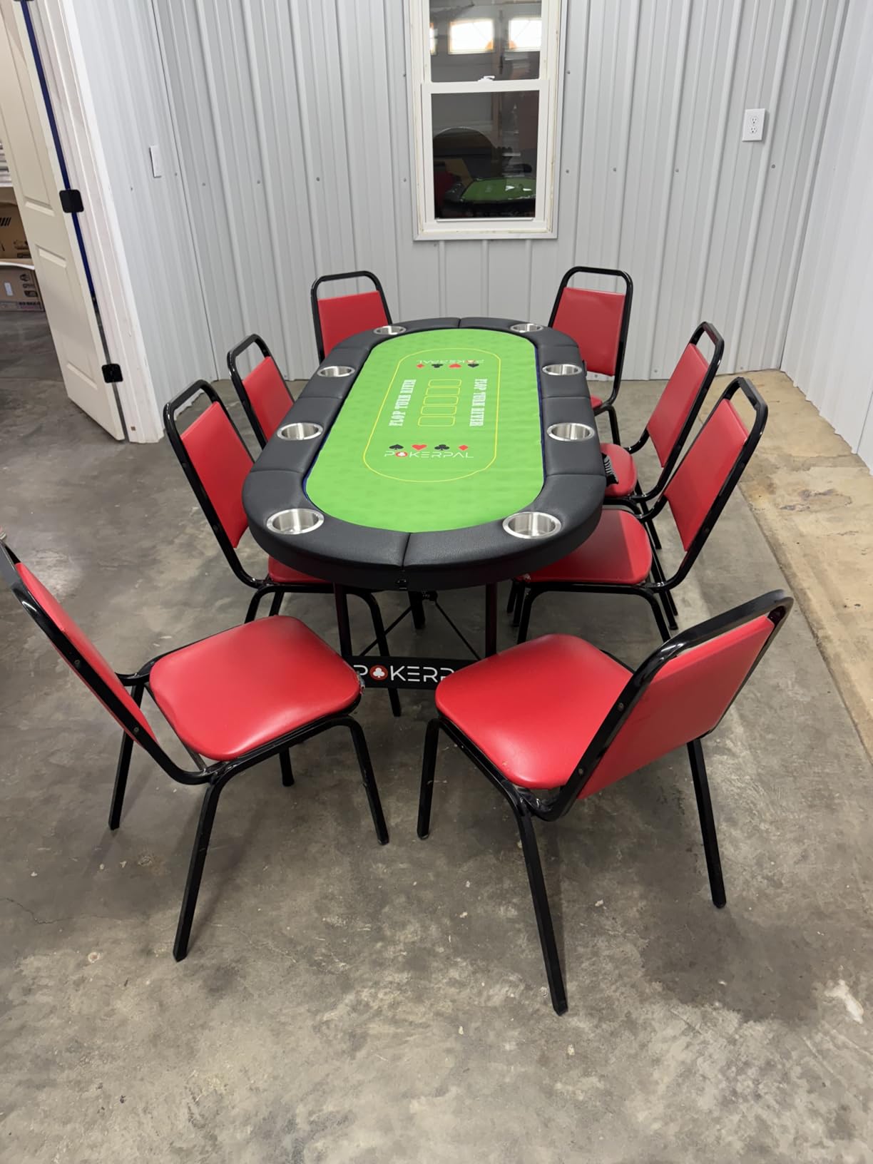 8 Player Poker Table with 2 Interchangeable Game mats, Texas Holdem and Blackjack, Collapsible Casino Table with Padded Rails and XXL Cup Holders for Wine and Whiskey Glasses, (71 in) - Burgundy customer photo 1