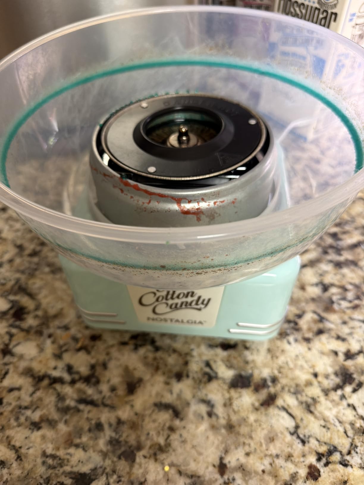 Nostalgia Countertop Cotton Candy Machine – Use Normal or Sugar-Free Candy or Flossing Sugar – Includes 2 Reusable Cones and Measuring Scoop – Aqua customer photo 2