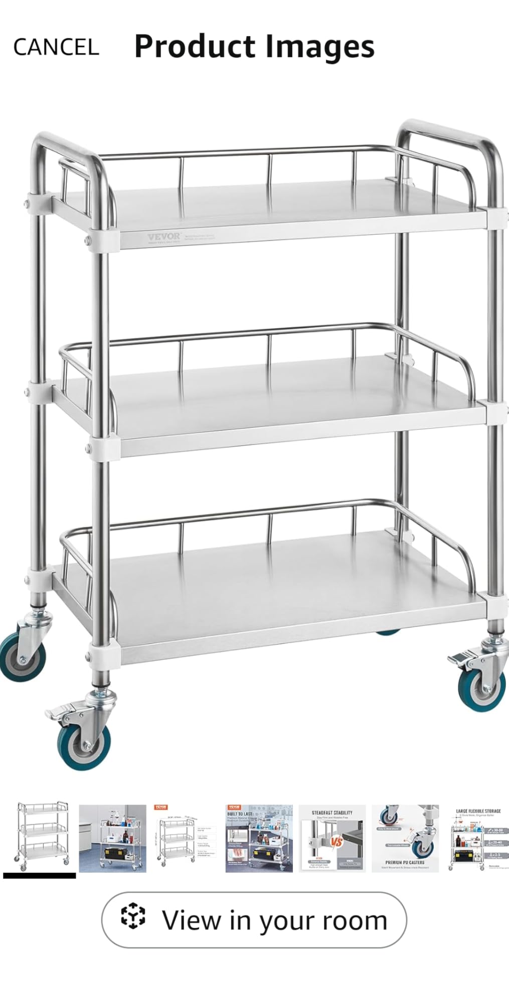 VEVOR Stainless Steel Rolling Cart, 3-Tier Metal Utility Cart with Lockable Wheels, Medical Serving Trolley Clinic Tray, Mobile Service Cart for Hospital, Lab, Restaurant, Kitchen, Salon customer photo 2