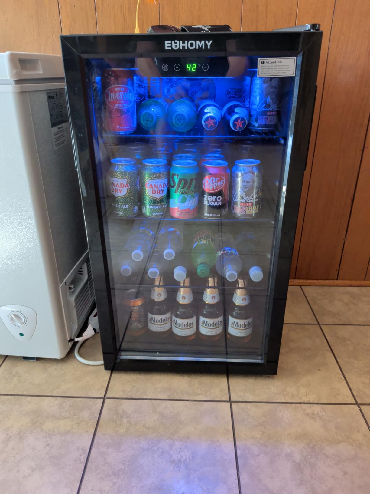 EUHOMY 130 Can Mini Fridge, Beverage Refrigerator with Glass Door, Black customer photo 1