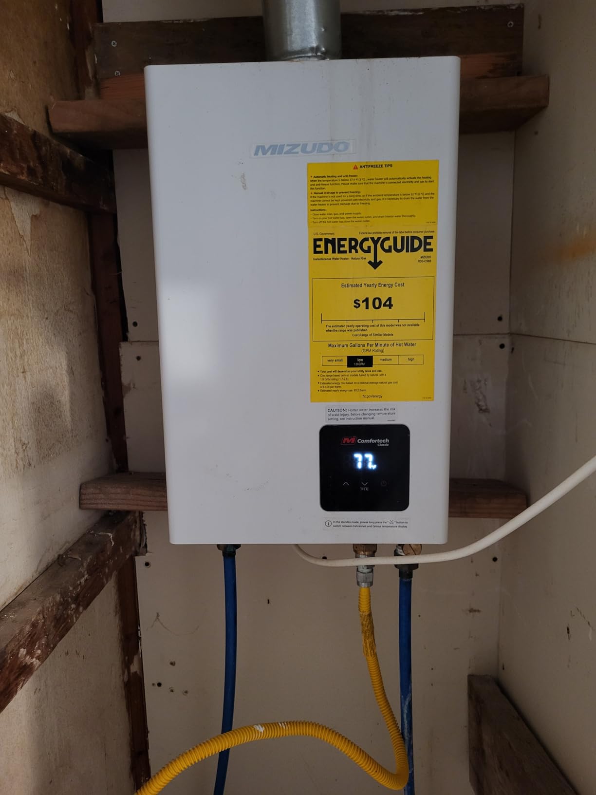 MIZUDO Natural Gas Tankless Water Heater, 199,000 BTU, Indoor customer photo 2