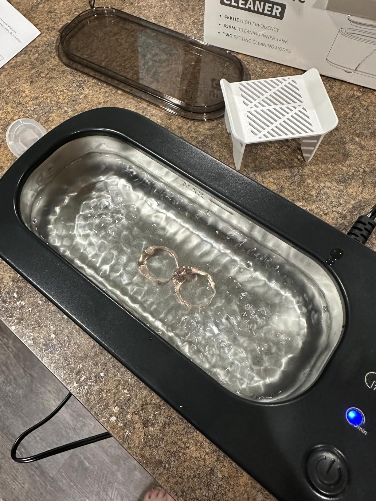 Ultrasonic Jewelry Cleaner Machine: 48KHz Ultra Sonic Cleaner for Jewelry,Eyeglass,Rings,Watch Band,Dentures,with Dual Cleaning Modes,350ML 304 Stainless Steel Tank,Gift for Wife,Mom,Daughter customer photo 2