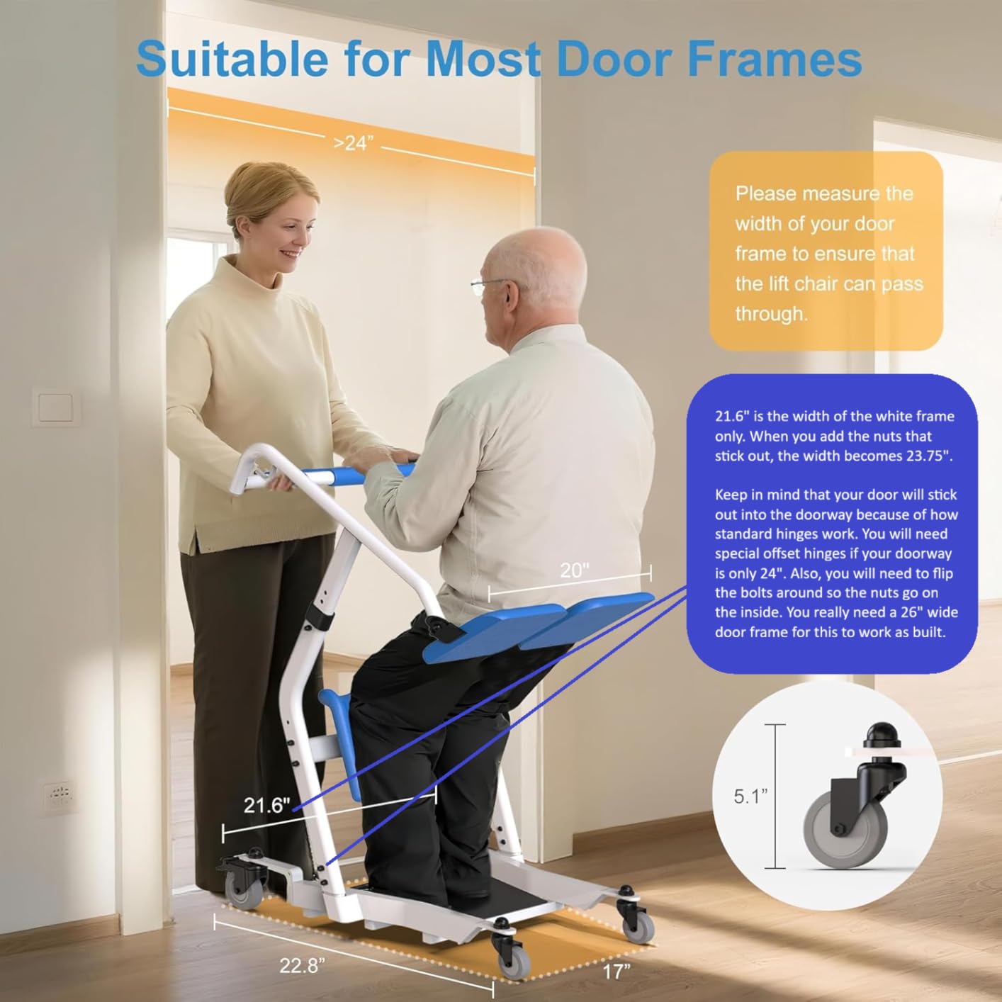 WHLICKS Electric Patient Lift with Divided Leg Sling – 400LBS Heavy Duty Transfer Chair for Elderly, Full-Range Open Base Slides Under Bed/Chair, Fast Folding Homecare Lift with Braked Casters customer photo 1