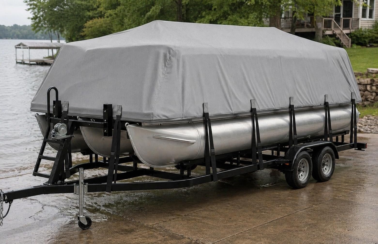 1200D Waterproof Pontoon Boat Cover 22-24 ft, Gray customer photo 2