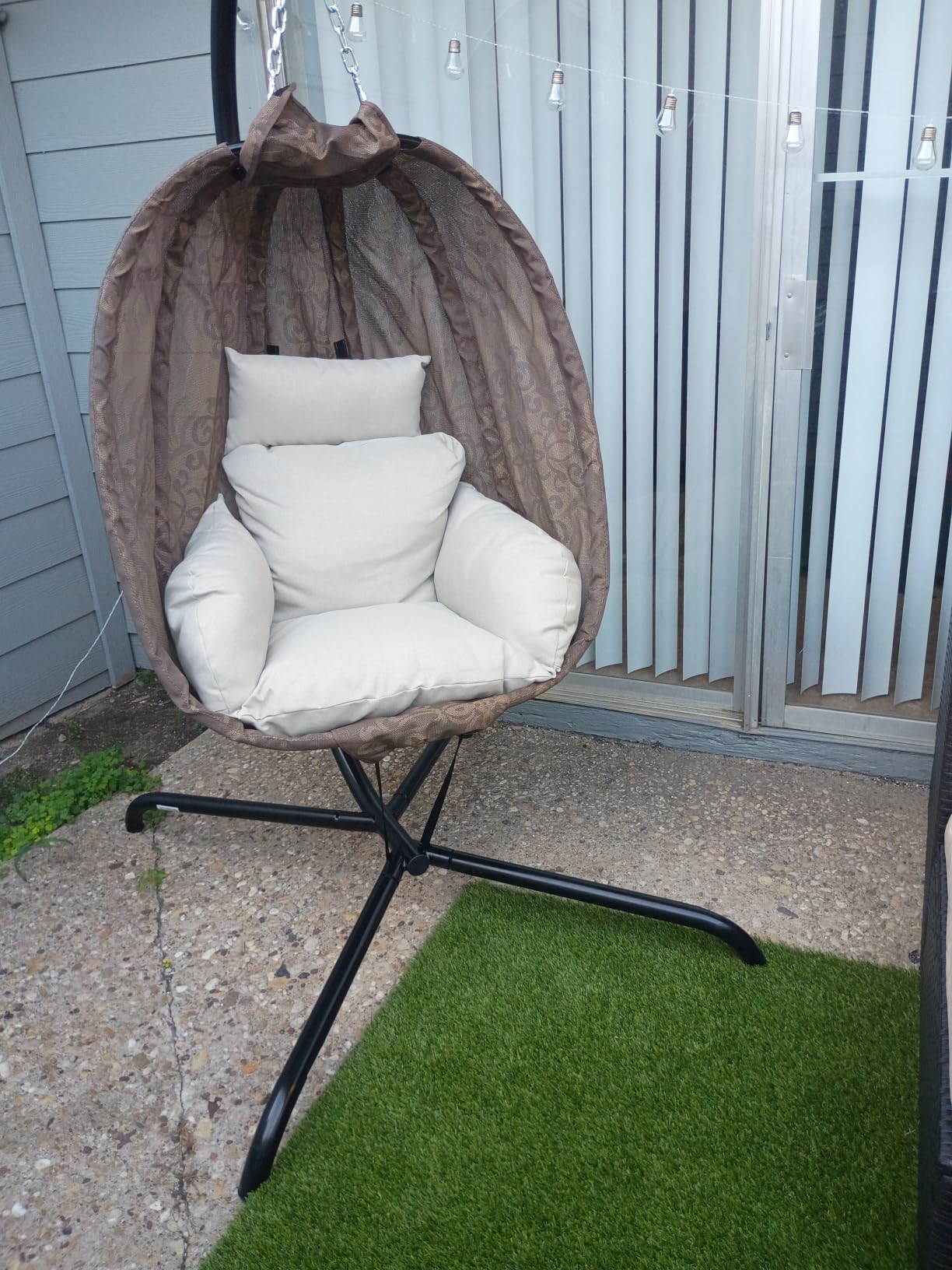 ALAULM Foldable Egg Chair with Stand, 485LBS Capacity Wicker Rattan Hammock Swing Chair for Outdoor & Indoor, Patio Hanging Chair with Strong Frame & UV Resistant Cushion for Balcony, Bedroom, Blue customer photo 1
