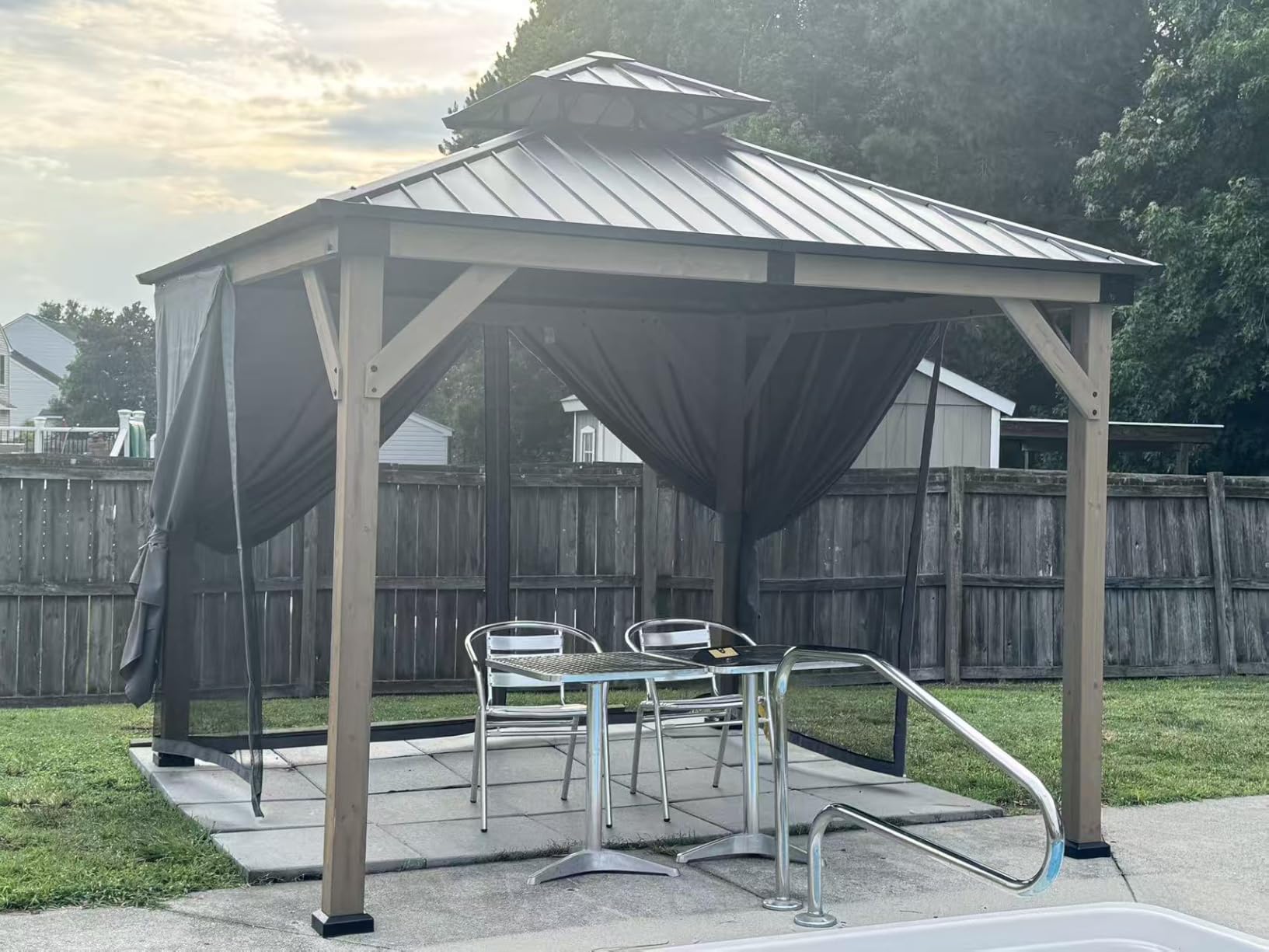 Aoxun 10' x 12' Outdoor Wood Gazebo, Hardtop Gazebo | Permanent Wooden Pavilion with Galvanized Steel Double Roof, for Patio, Garden, Deck, Cedar Wood, Natural customer photo 1