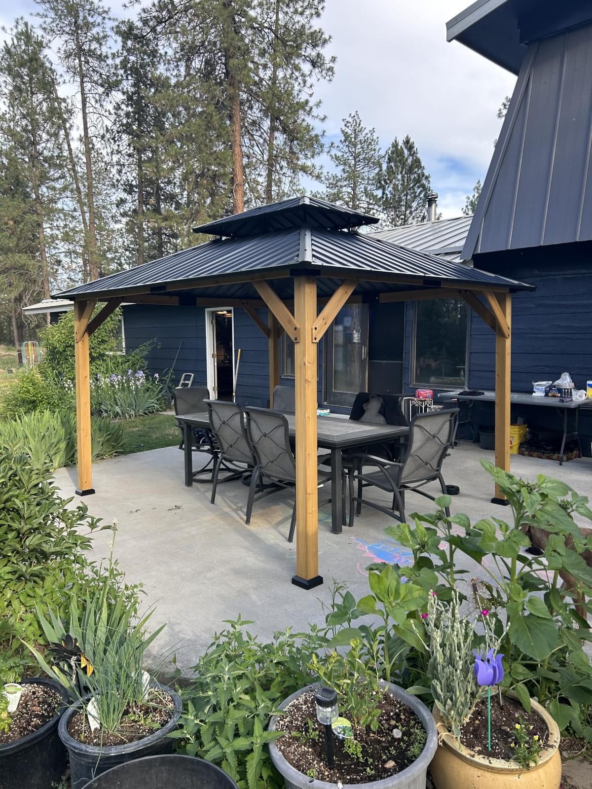 Aoxun 10' x 12' Outdoor Wood Gazebo, Hardtop Gazebo | Permanent Wooden Pavilion with Galvanized Steel Double Roof, for Patio, Garden, Deck, Cedar Wood, Natural customer photo 2