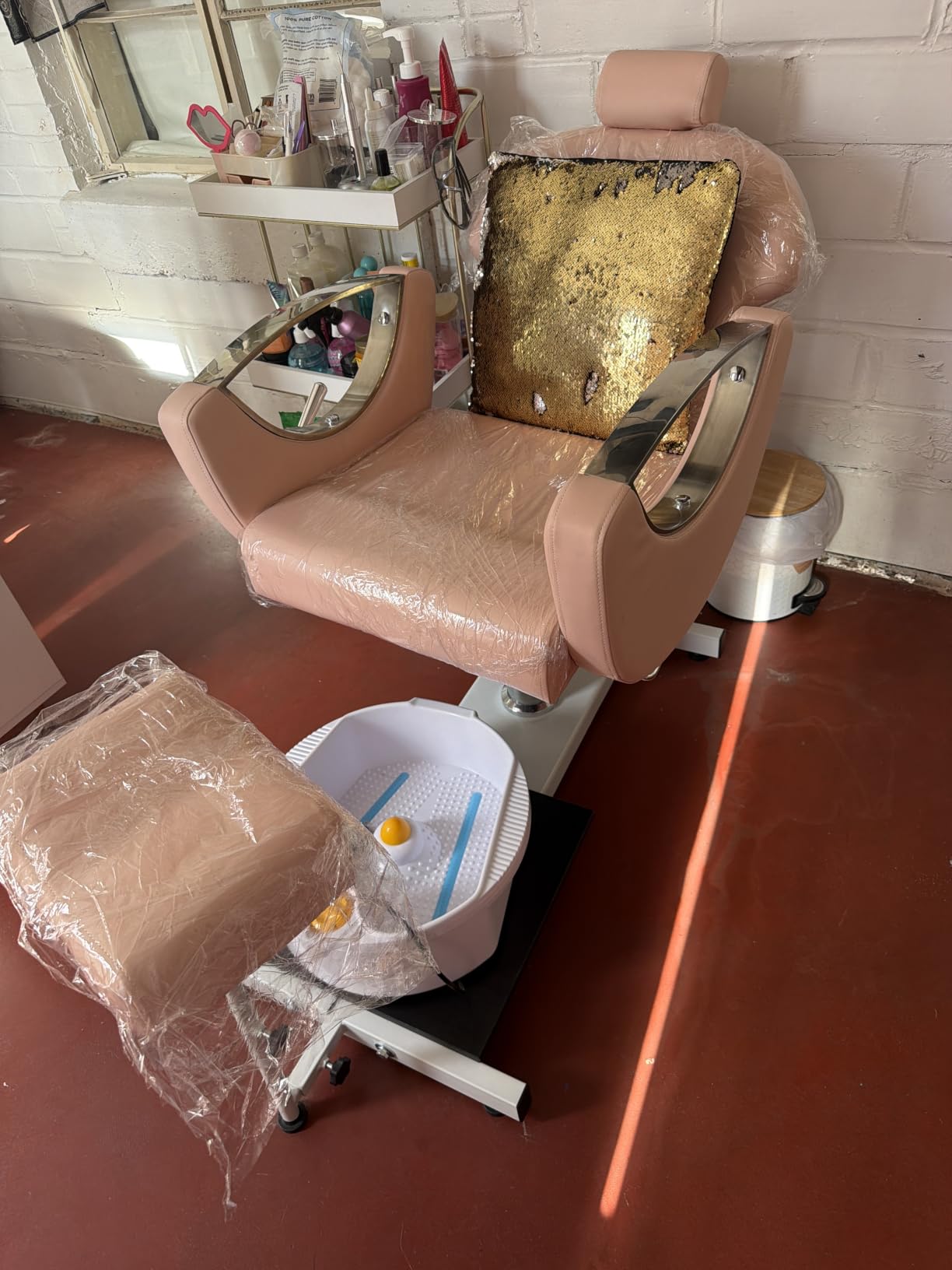 KIGOTY Pedicure Chair No Plumbing w/Massage Bath,Pillow,360°Swivel,Beige-G customer photo 1