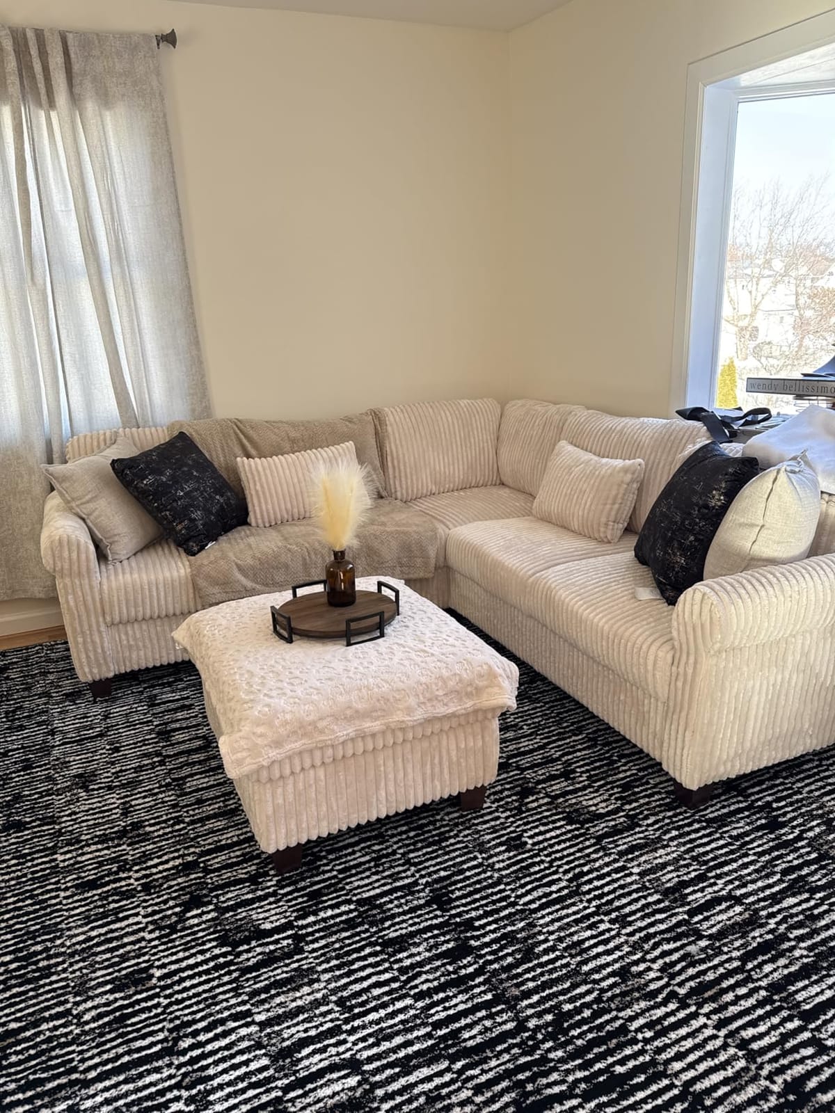 6 Seater 91'' Modular Sectional Sofa with Storage, Corduroy Black | Cloud Comfort, L Shaped, 2 Throw Pillows, Storage Ottoman, Sectional Couches for Living Room, Bedroom, Apartment, Office customer photo 1