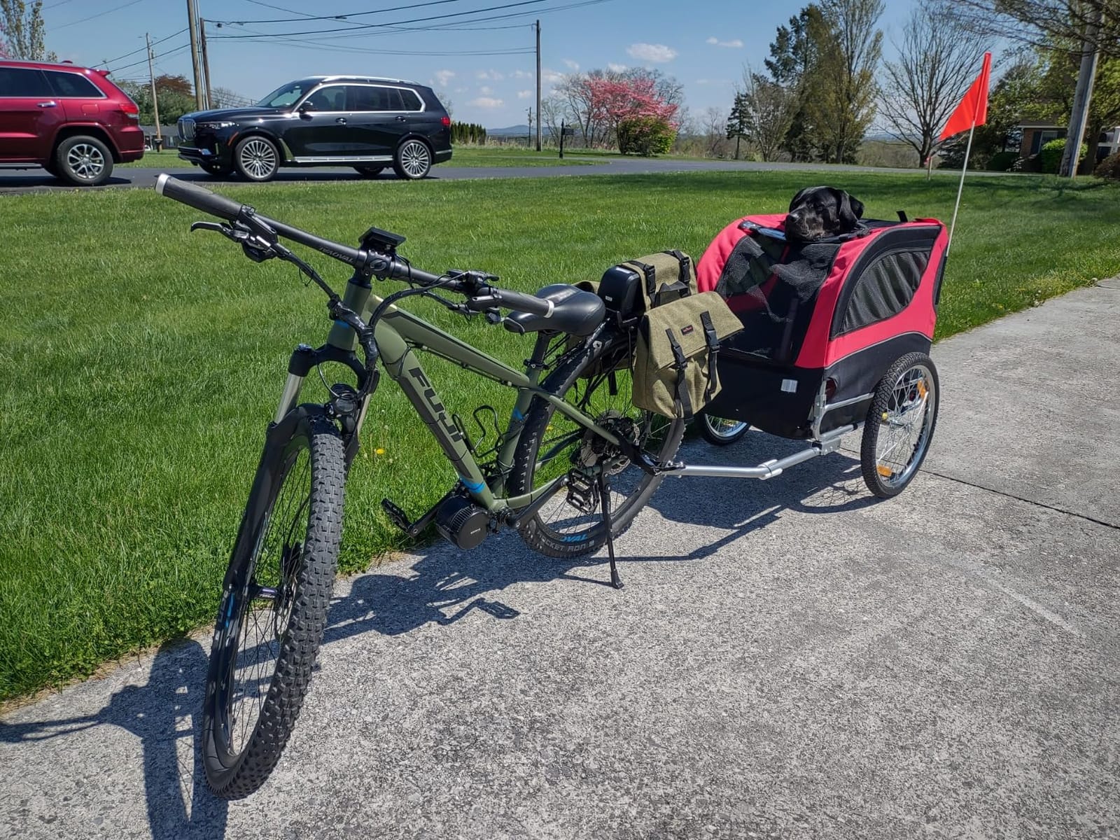 Dog Bike Trailer - HAPPAWS Dog Trailer for Bicycle, Cargo Cycle Trailers Wagon Cart Pet Bike Carrier w/ 3 Doors, Galvanized Steel Wheels, Safety Flag, Easy to Connect&Disconnect, Collapsible to Store customer photo 2