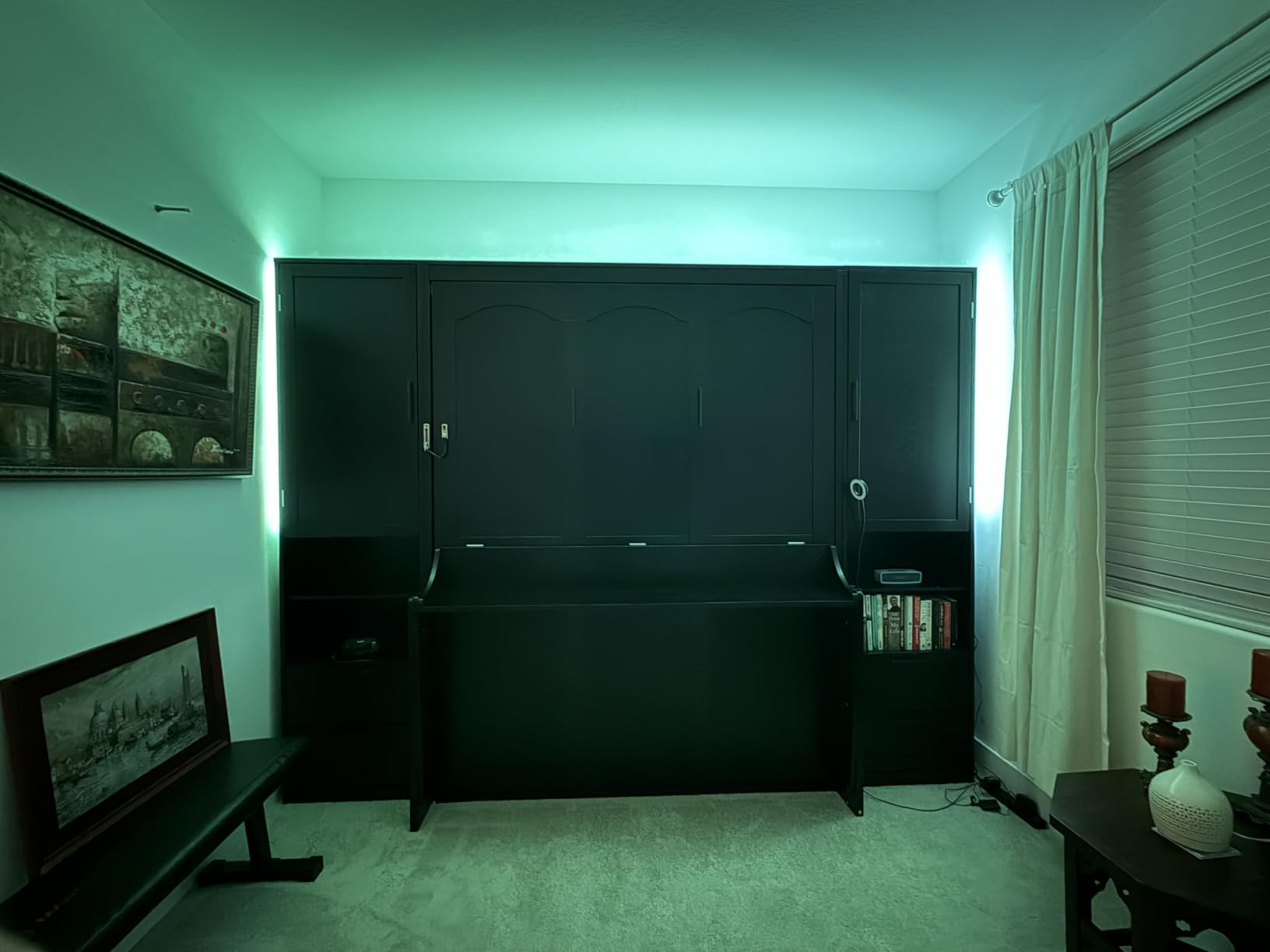 Queen Murphy Bed Cabinet with Desk & Storage, Wall Bed Cabinet Bed with Closet, Drawers and Shelves, Hidden Folding Wall Bed for Small Space, Studio, Office, Guest Room, Black Oak customer photo 1