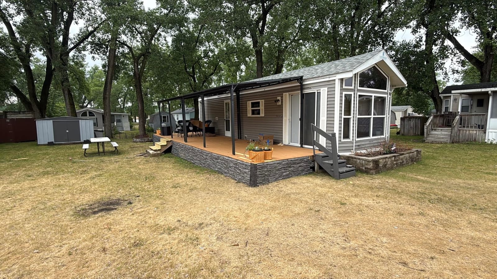 Aoxun 8'x10' Lean to Gazebo, Pergola with Mosquito Net and Curtains, Gray customer photo 2