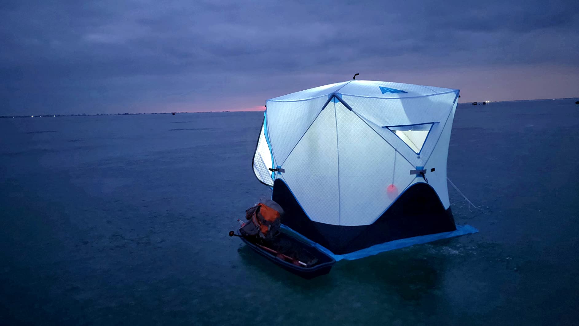 Outsunny Ice Fishing Shelter Portable Insulated | Pop-up Ice Fishing Tent, Ice Shanty, 2 Doors, Carrying Bag customer photo 2