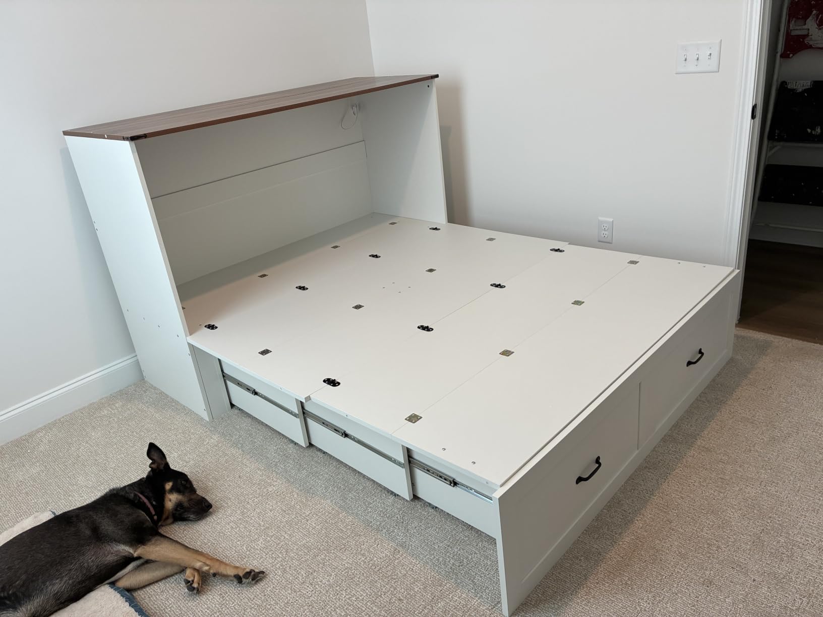 KCGKCG Queen Murphy Bed with Storage & Charging Station, Murphy Cabinet Bed with Large Storage Drawer for Guest Bedroom, Living Room, Office or Small Room, Foldable Platform Bed (Grey) customer photo 1