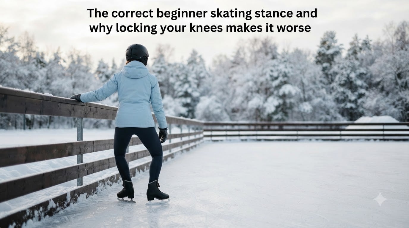 The correct beginner skating stance and why locking your knees makes it worse