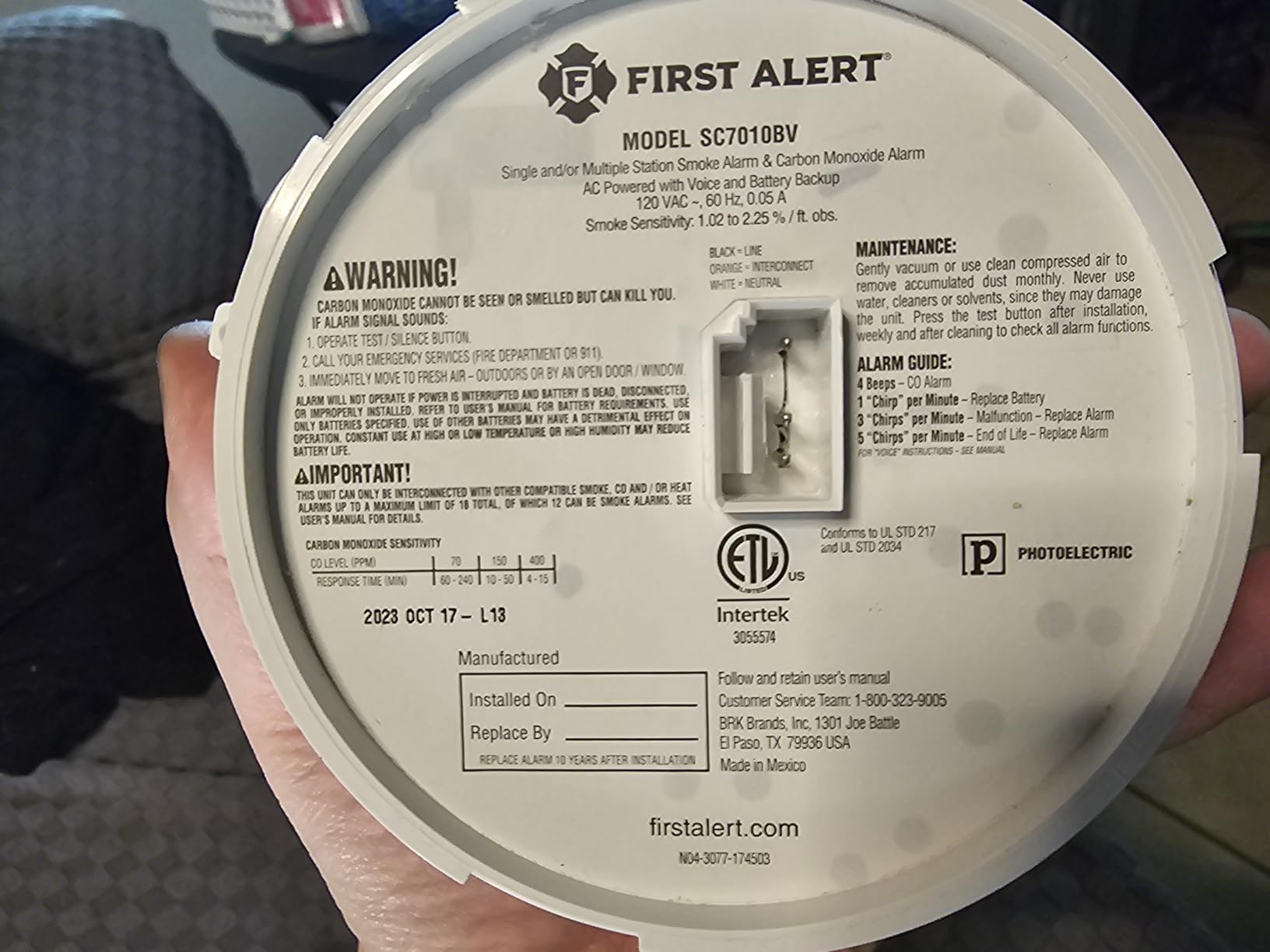 FIRST ALERT Battery Powered BRK SC7010BV Hardwired Talking Photoelectric Smoke and Carbon Monoxide (CO) Detector , White customer photo 2