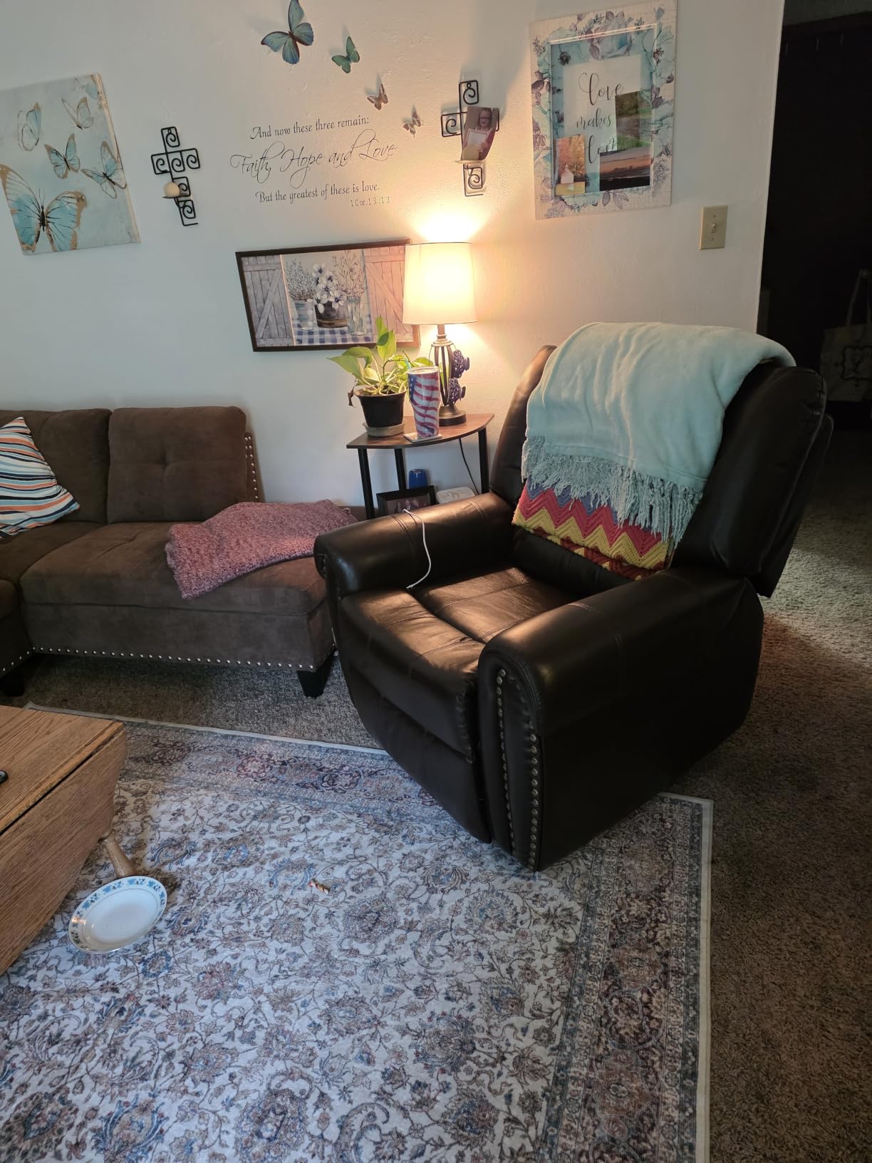 CANMOV Leather Recliner Chair, Classic and Traditional Manual Recliner Chair with Comfortable Arms and Back Single Sofa for Living Room, Brown customer photo 1