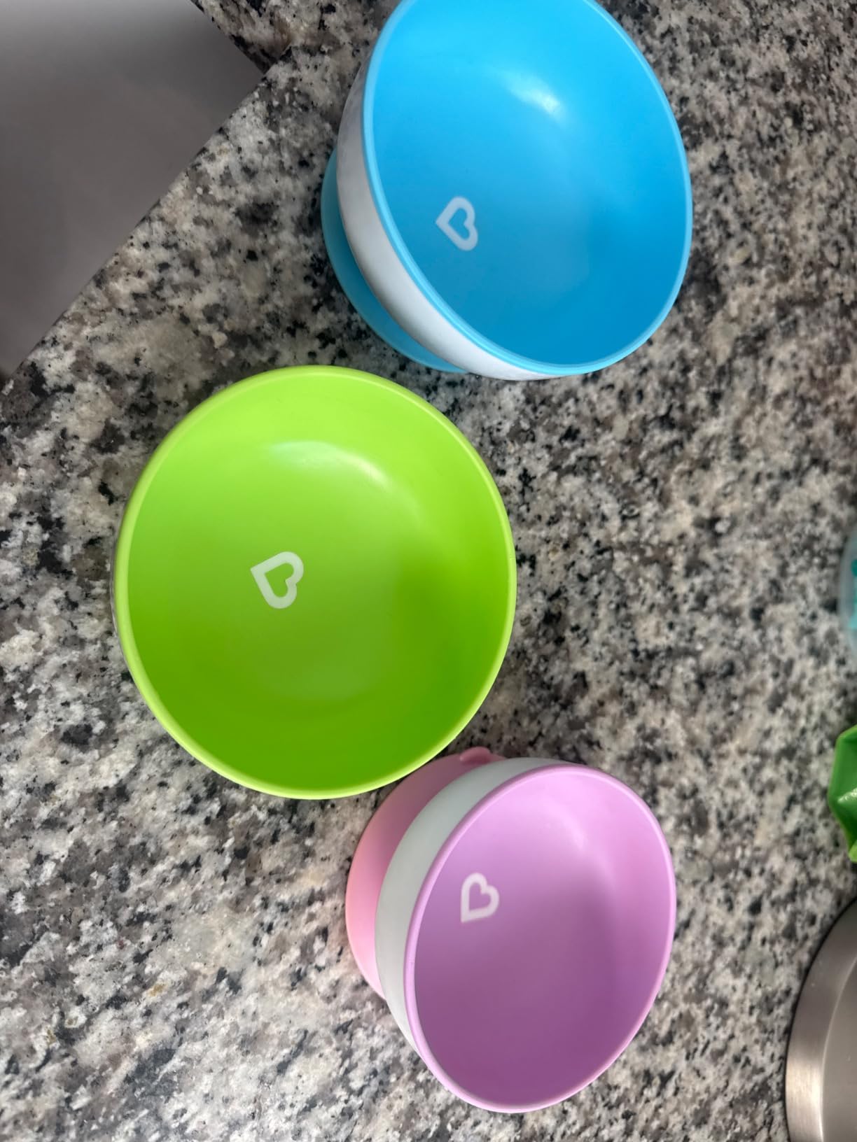 Munchkin Stay Put Suction Bowls for Baby, 3 Pack, Blue/Green/Purple customer photo 2