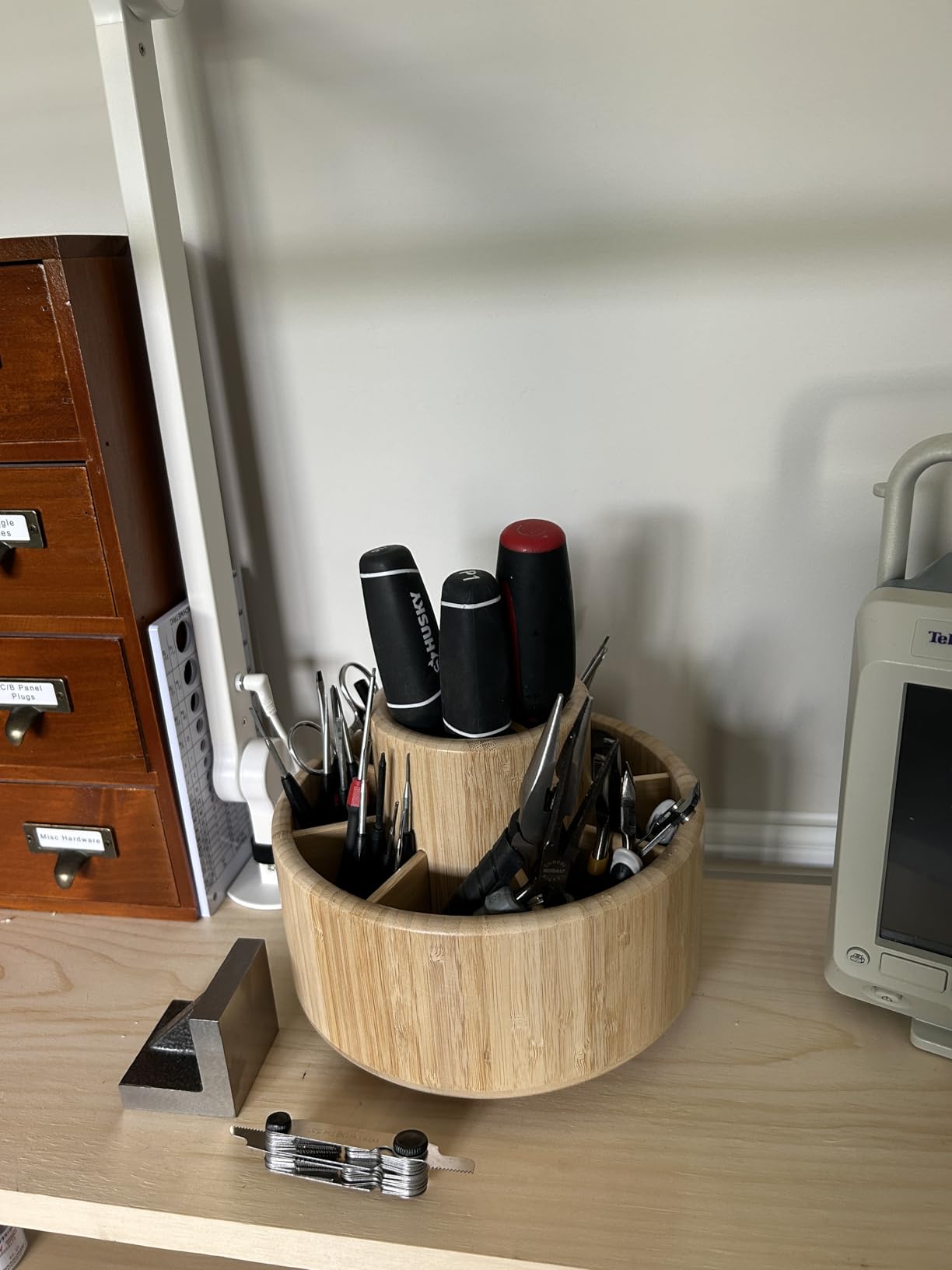 Utoplike Bamboo Rotating Art Supply Desk Organizer, Pencil Holder Desktop customer photo 2