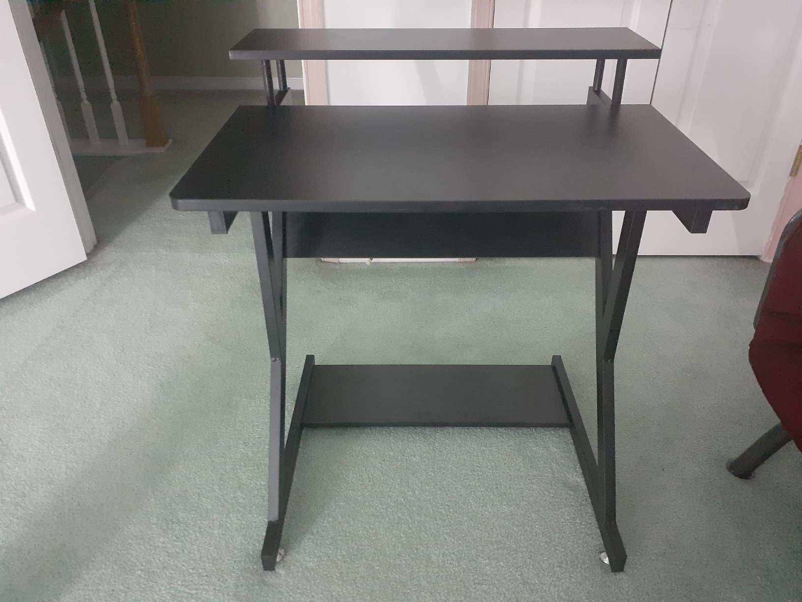 Dripex Computer Desk for Small Spaces, 27.5 inch Small Computer Desk, 3 Tier Compact Desk with Monitor Shelf and Bottom Storage Shelves, Space Saving Desk, Black customer photo 1