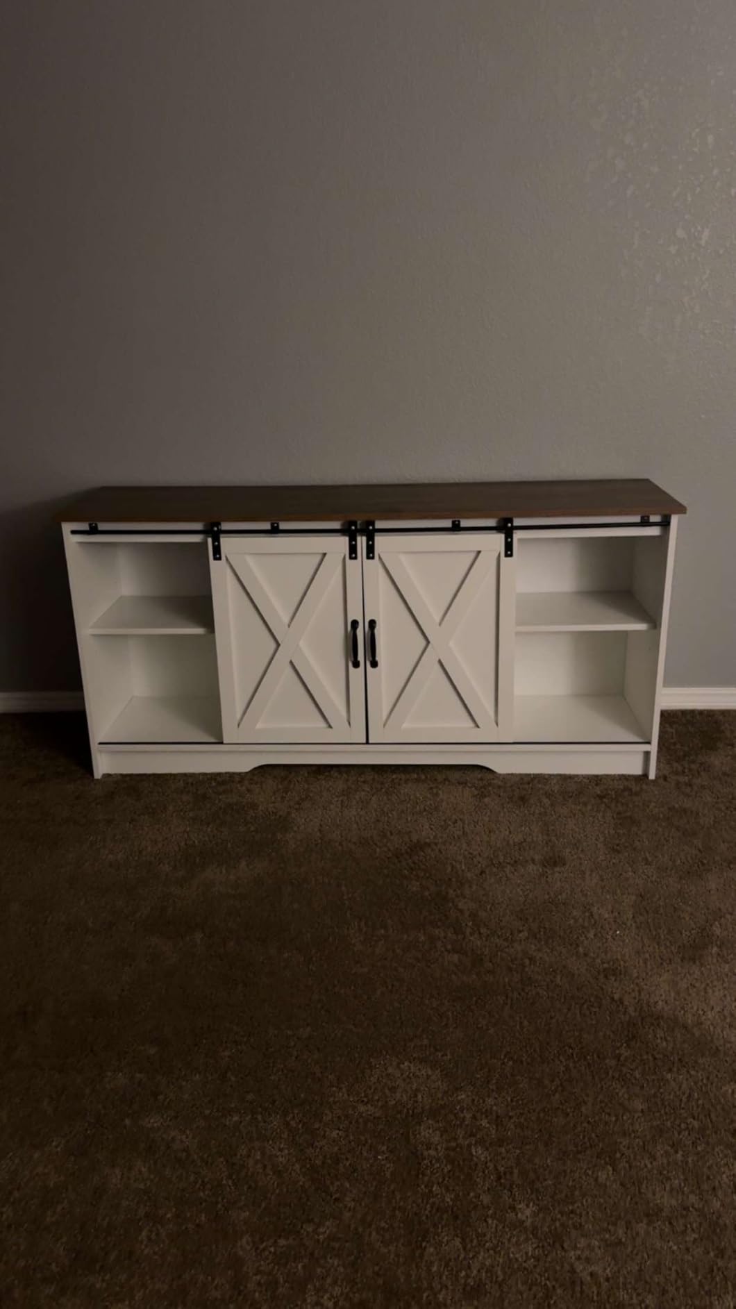 4 EVER WINNER TV Stand for 65 Inch TV for Living Room, Modern Farmhouse Barn Door TV Stand with Storage Cabinets and Adjustable Shelves for Bedroom, Media Entertainment Center TV Console Table, White customer photo 1