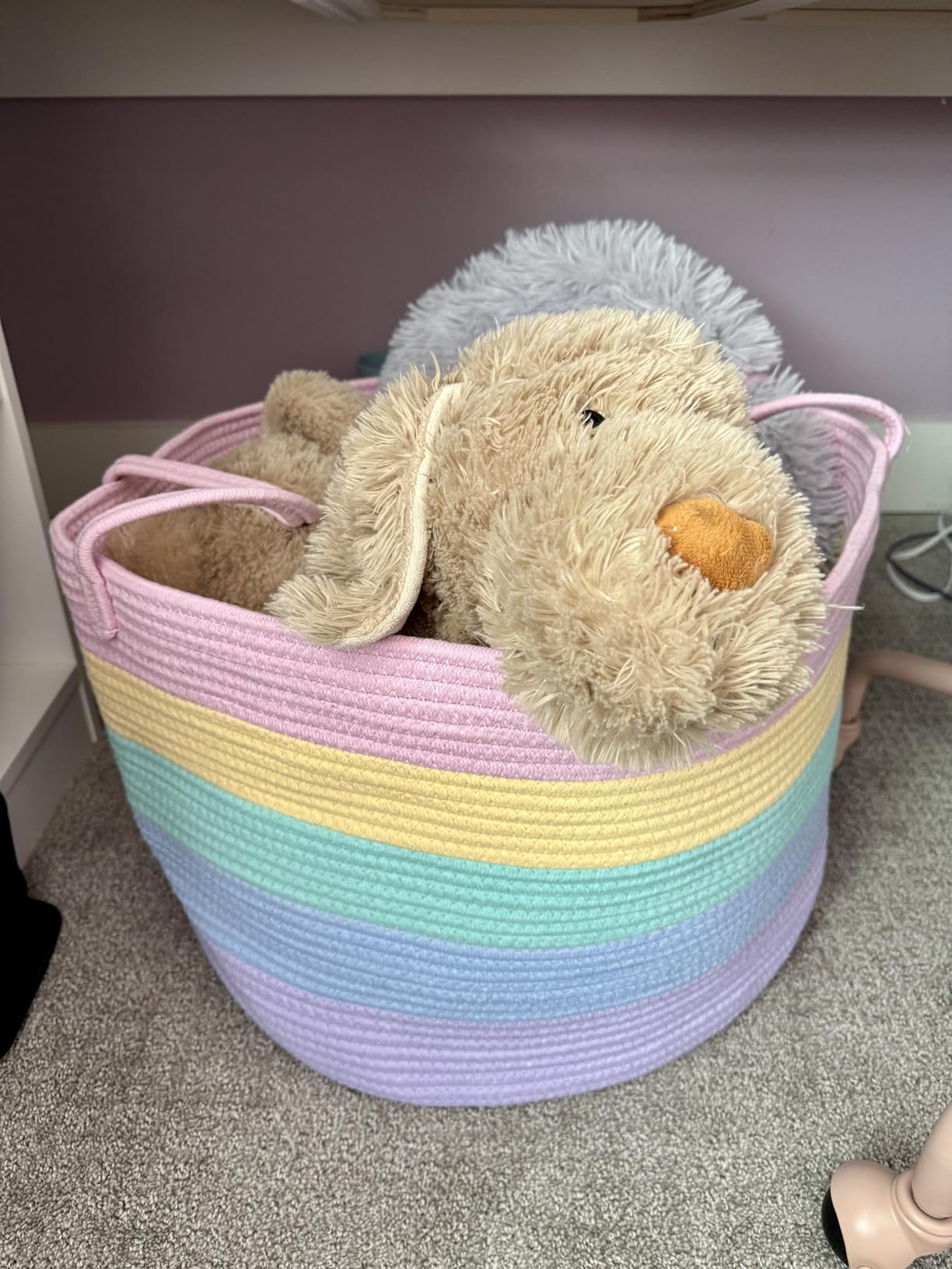 OrganiHaus Rainbow Toy Basket & Blanket Storage Bin, Nursery 20x13