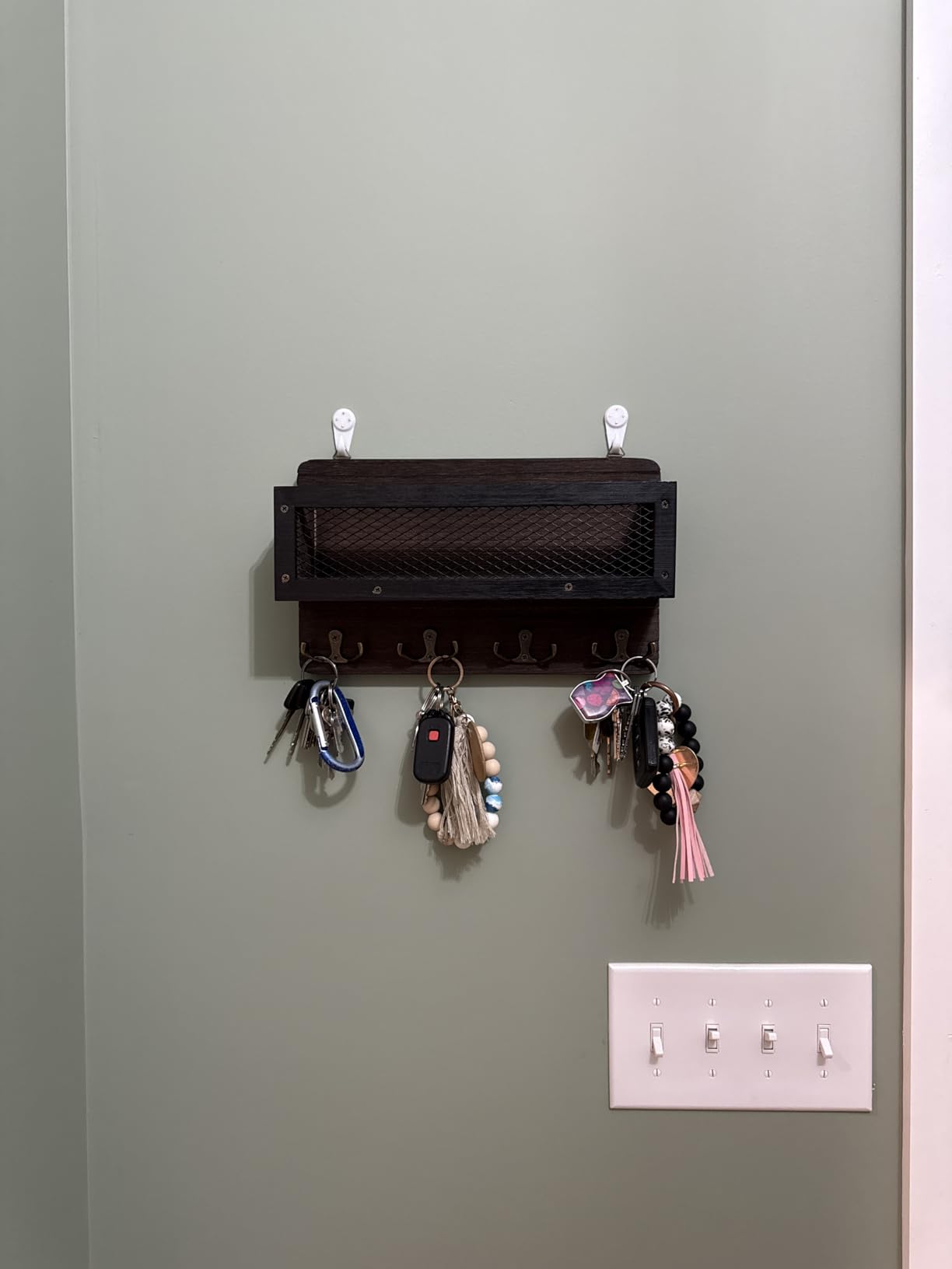 ADIIL Mail and Key Holder for Wall Decorative, Wooden Wall Mount Key Rack Hanger Organizer with 4 Double Key Hooks, Rustic Home Decor for Entryway Hallway, Brown customer photo 2