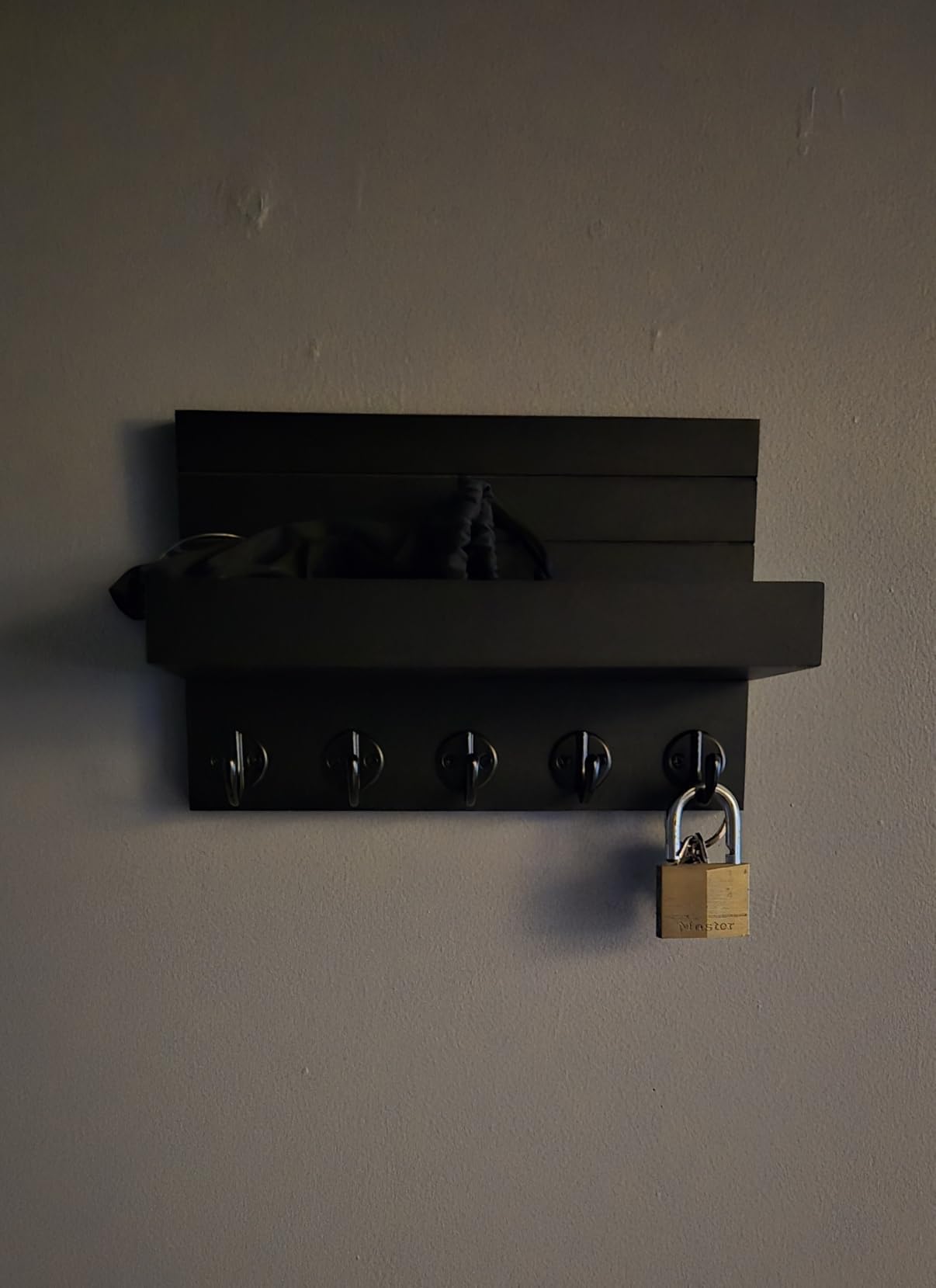 Lwenki Key Holder for Wall, Decorative Key and Mail Holder with Shelf Has Large Key Hooks for Bags, Coats – Paulownia Wood Key Hanger with Mounting Hardware (9.8”W x 6.7”H x 4.2”D) (Brown) customer photo 1