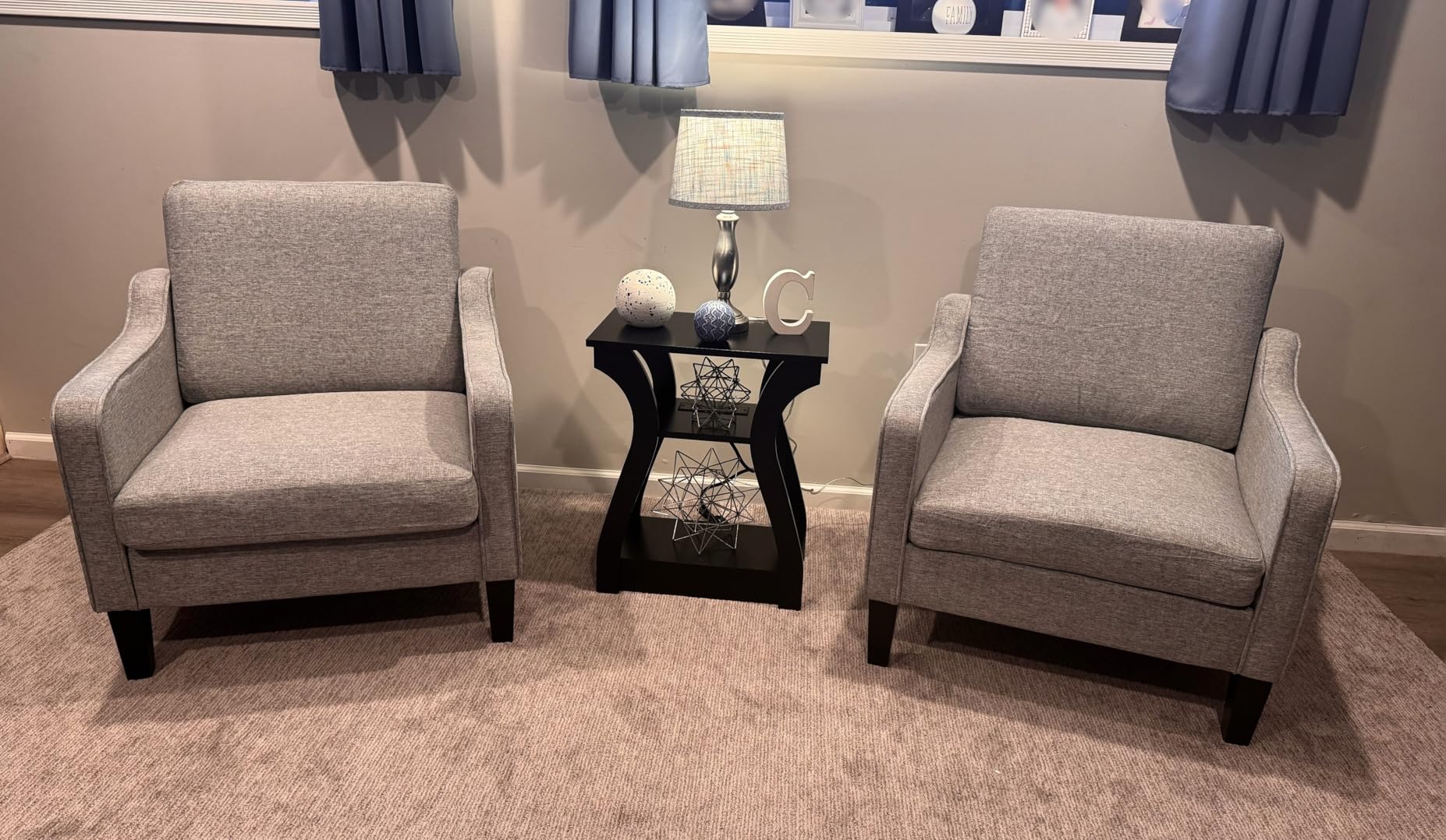 VINGLI Mid century Modern Accent Chair,Navy Blue Fabric Accent Chairs for Living Room Upholstered Armchair with Scooped Arms for Bedroom,Apartment,Studio,Office,Waiting Room customer photo 2