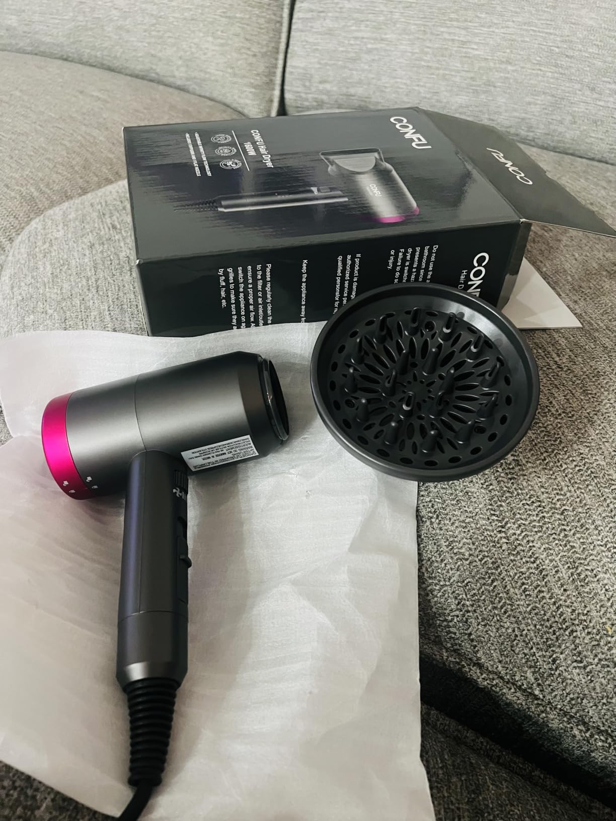 Hair Dryer with Diffuser, CONFU Ionic Blow Dryer 1600W, Portable Lightweight Fast Drying Negative Ion Hairdryer, 3 Heat Settings with Diffuser and Concentrator Nozzle for Home & Travel customer photo 2
