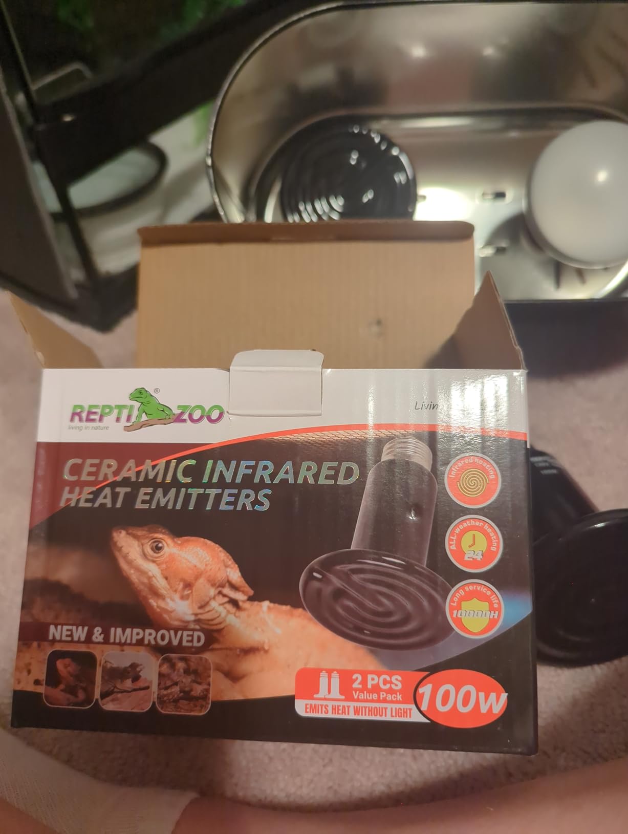 REPTI ZOO 100W Reptile Heat Lamp 2Pack Ceramic Heat Emitter Night Heat Lamp Bulbs Reptile Terrarium Heat lamp Tank Heat Bulb for Turtle Bearded Dragon Gecko Lizard Snake Chicken E26 customer photo 1