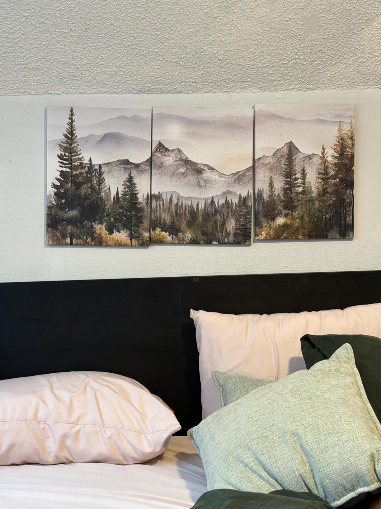 MHARTK66 Large Size Wall Art for Living Room Modern Wall Decor for Bedroom Office Decor Abstract Mountain Forest Landscapes Ink Painting 3 Piece Framed Canvas Art Prints Ready to Hang Wall Pictures customer photo 1