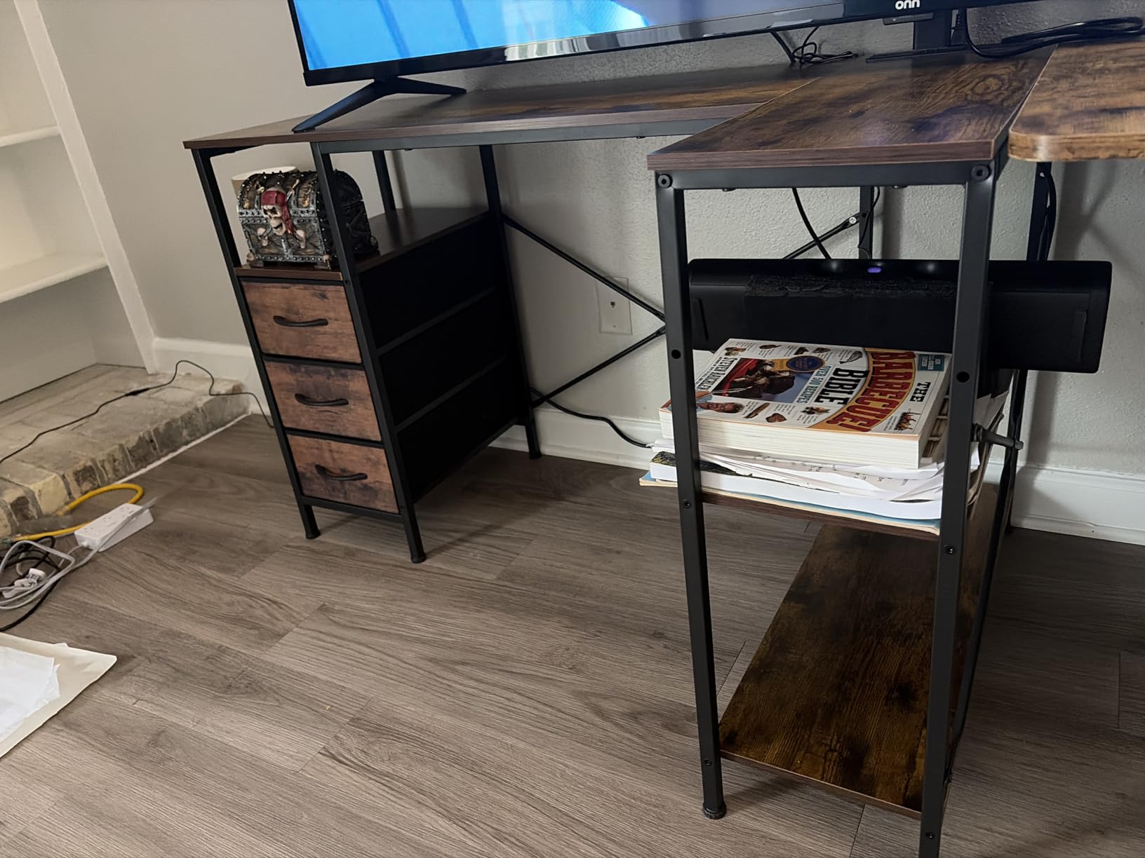 Huuger Computer Desk with 6 Drawers, Office Desk with Shelves, Reversible Gaming Desk, Corner Desk with Storage, Work for Home Office, Study, Living Room, 47inch, Rustic Brown customer photo 2