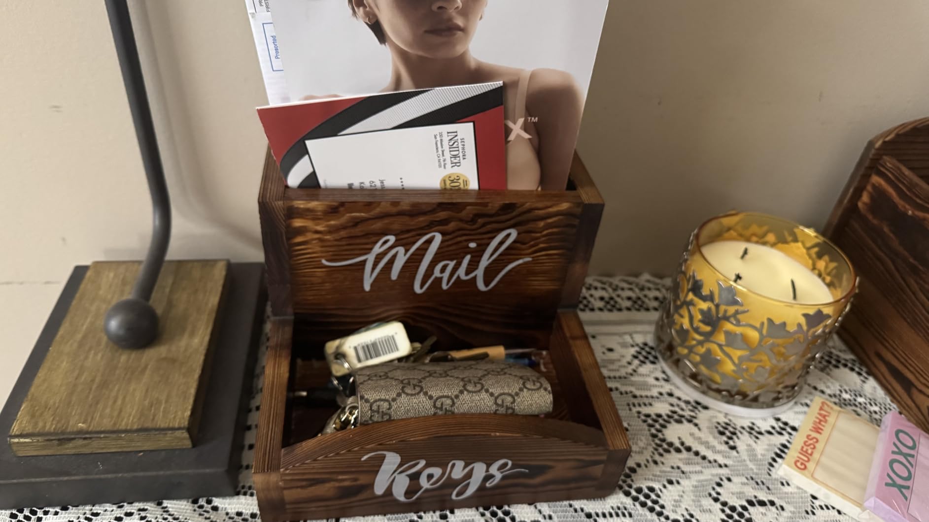 MyGift Burnt Wood Entryway Mail Organizer with Key Storage Tray customer photo 1