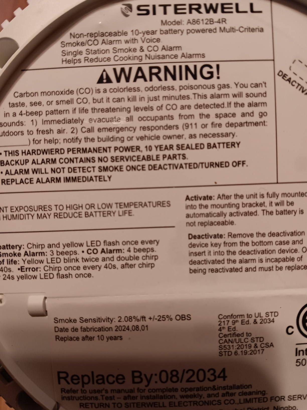 SITERWELL Smoke and Carbon Monoxide Detector 10-Year Battery, Wireless Interconnected Smoke Alarm Carbon Monoxide Detector with Dual Language Voice Alerts for Home and Babyroom, 1 Pack customer photo 1