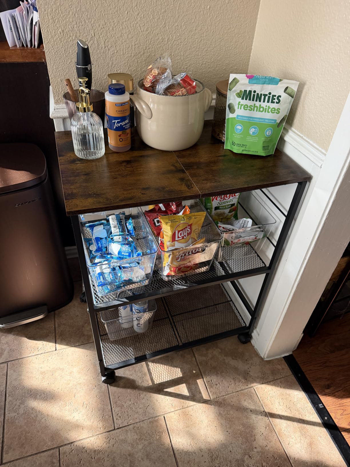 ThreeHio Rolling Kitchen Microwave Cart, 3 Tier Microwave Table Stand with Storage, Kitchen Utility Cart on Lockable Wheels, Small Coffee Cart Shelf Rack Organizer for Living Room Office, Balcony customer photo 1