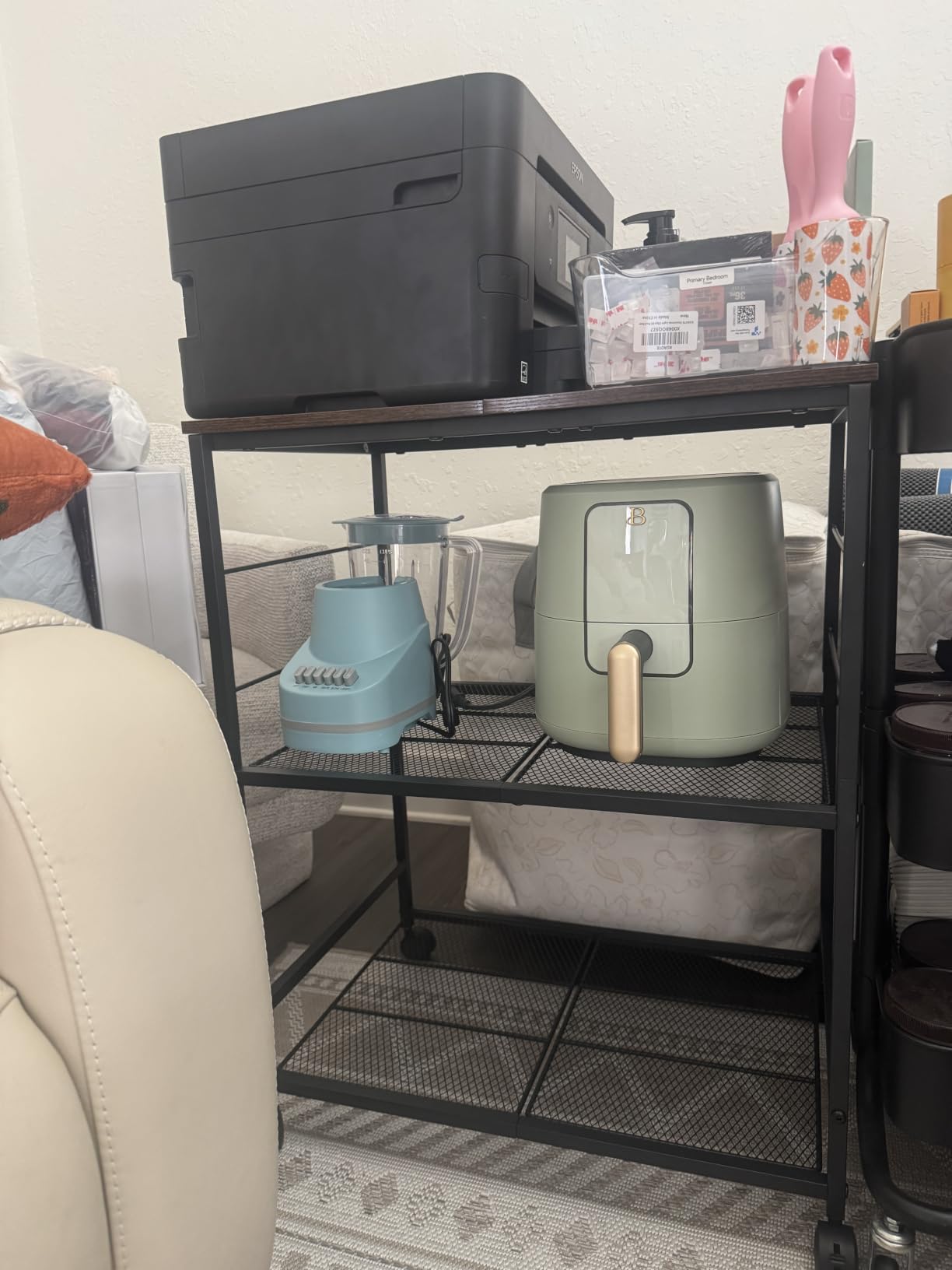 ThreeHio Rolling Kitchen Microwave Cart, 3 Tier Microwave Table Stand with Storage, Kitchen Utility Cart on Lockable Wheels, Small Coffee Cart Shelf Rack Organizer for Living Room Office, Balcony customer photo 2