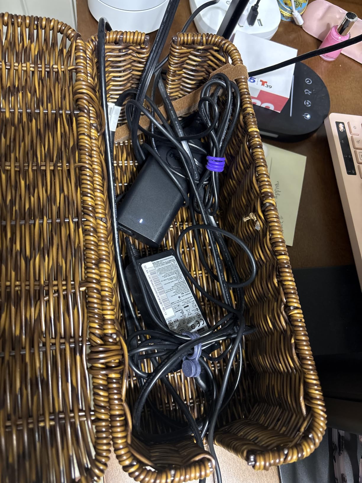 Cable Management Box, Cord Organizer with Lid & Cable Ties - Brown, M customer photo 1