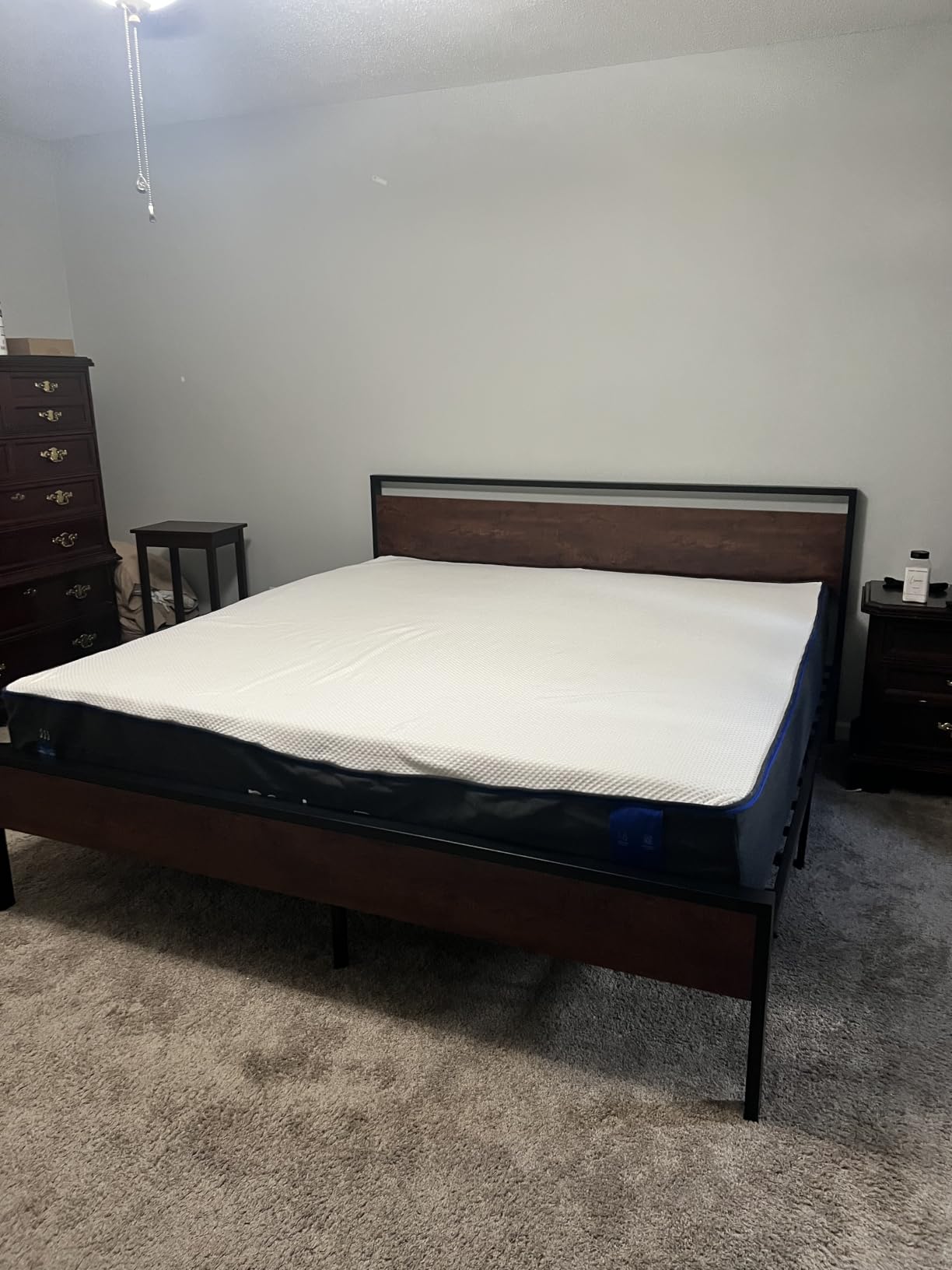 Allewie King Size Bed Frame, Heavy Duty 12 Metal Slats Support, Black Oak customer photo 1