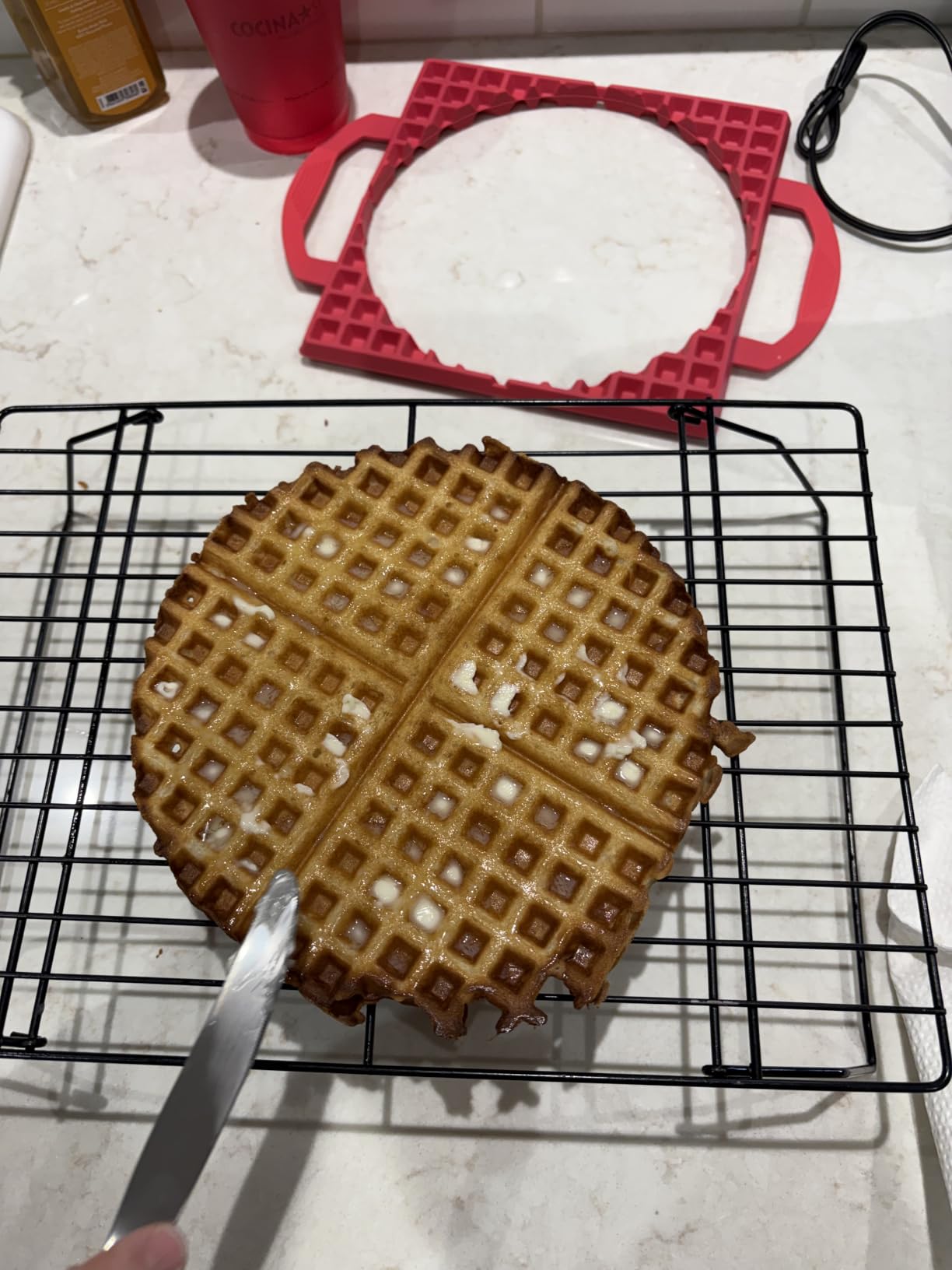 Baker’s Friend Belgian Waffle Maker, Square Waffle Iron, Waflera Electrica, Non Stick Cooking Plate, Classic & Multi Waffle Makers, 4-Slice, Aqua customer photo 2