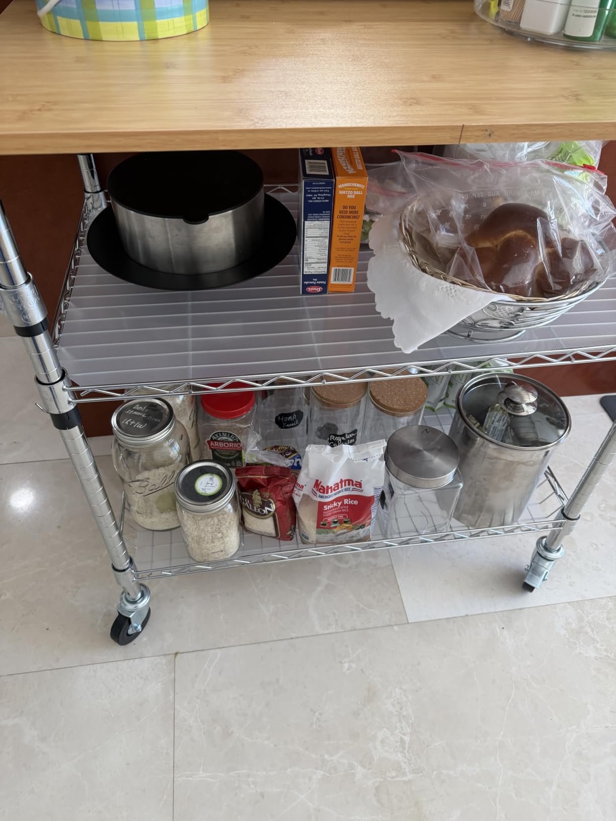 Rolling Kitchen Carts with Wheels, 3-Tier Utility Cart with Wood Tabletop customer photo 1