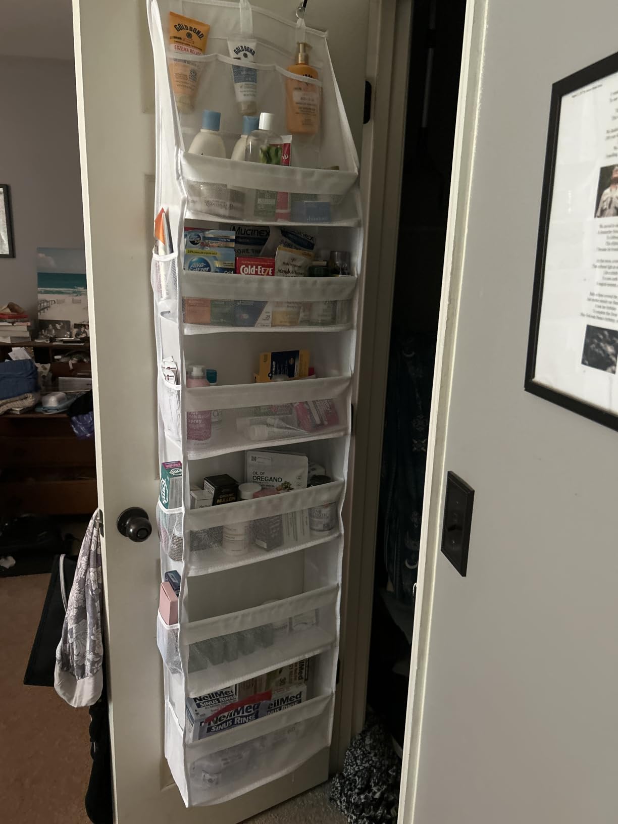 Criusia Over the Door Organizer, 6-Shelf Closet Hanging Storage with 13 Mesh Pockets, 55lbs Capacity Behind the Door Storage for Baby Nursery, Bathroom, Bedroom, and Dorm, Beige customer photo 1
