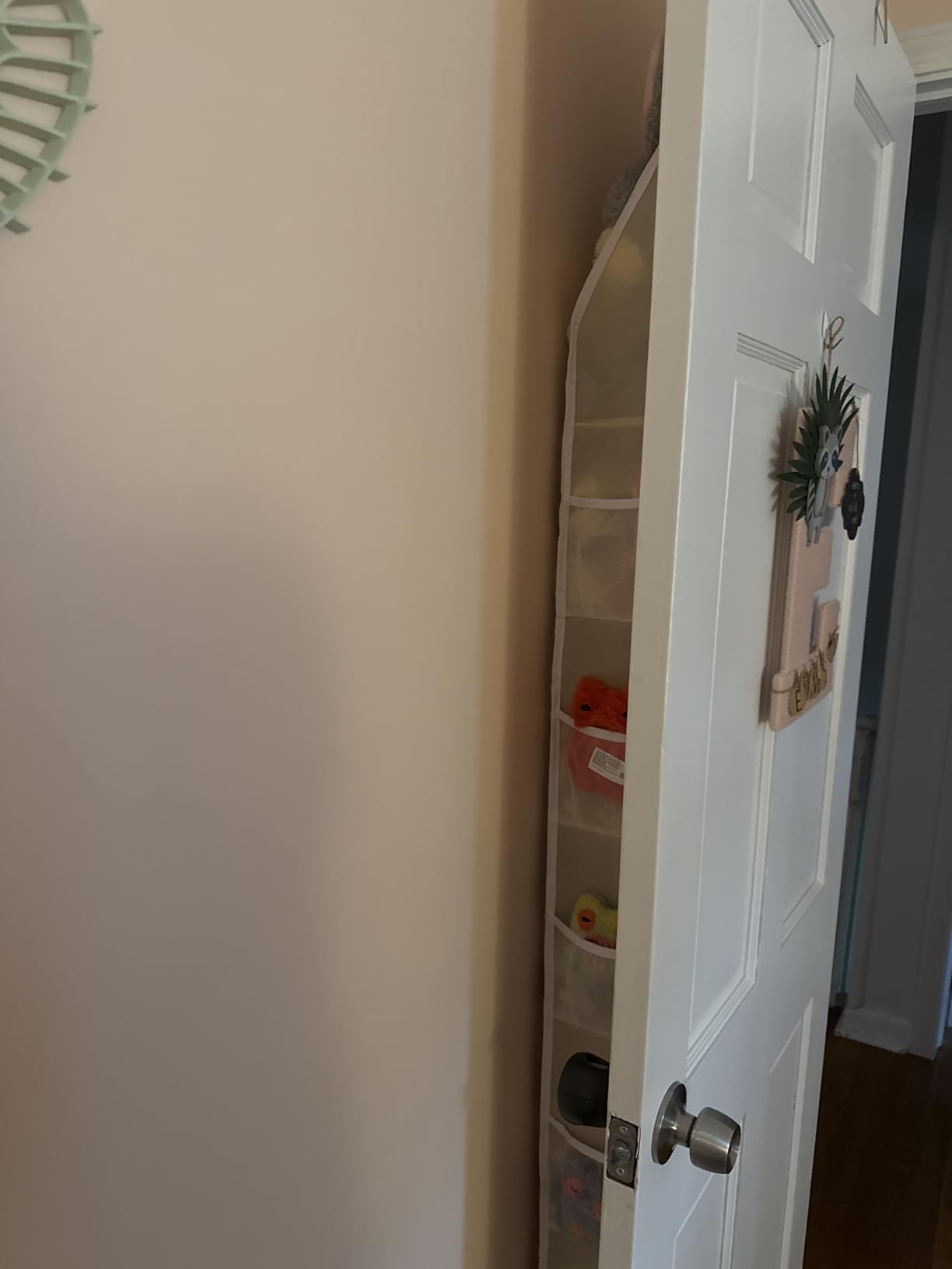 Criusia Over the Door Organizer, 6-Shelf Closet Hanging Storage with 13 Mesh Pockets, 55lbs Capacity Behind the Door Storage for Baby Nursery, Bathroom, Bedroom, and Dorm, Beige customer photo 2