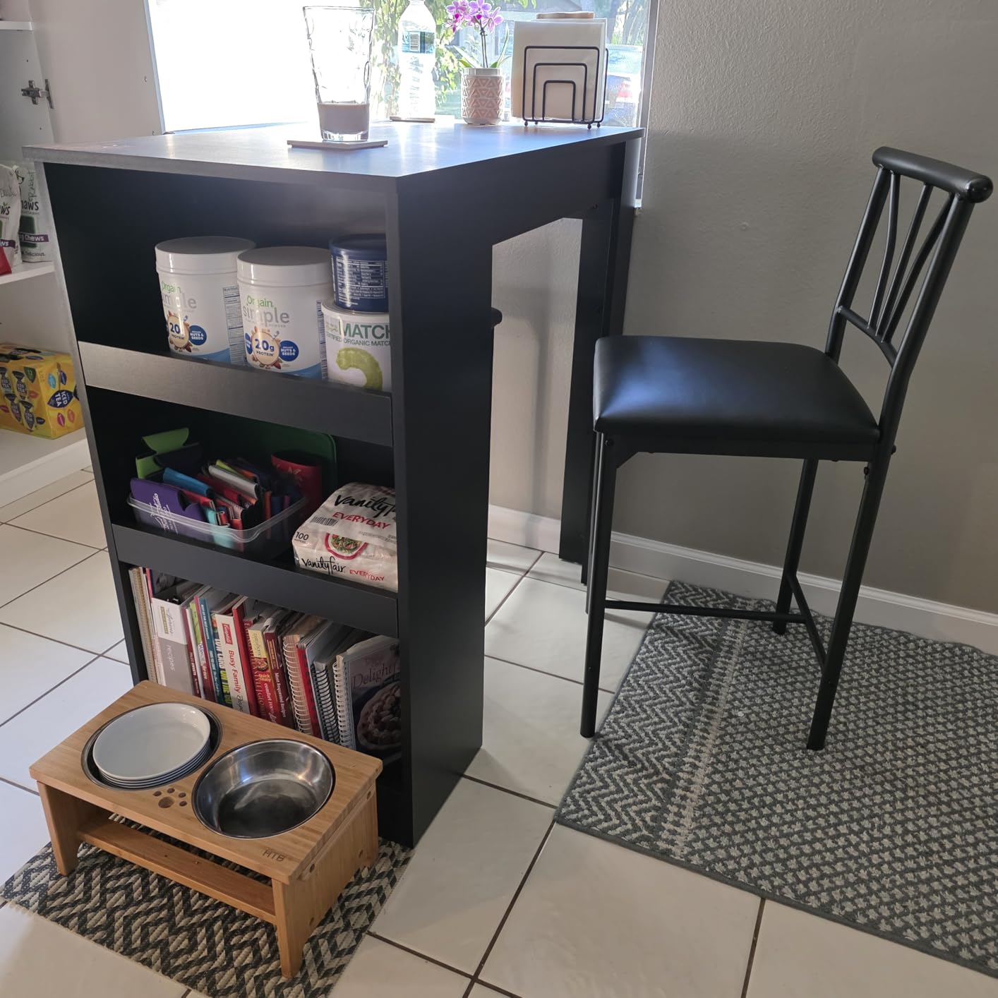 VECELO Small Bar Table and Chairs Tall Kitchen Breakfast Nook with Stools/Dining Set for 2, Storage Shelves, Space-Saving, Retro customer photo 1