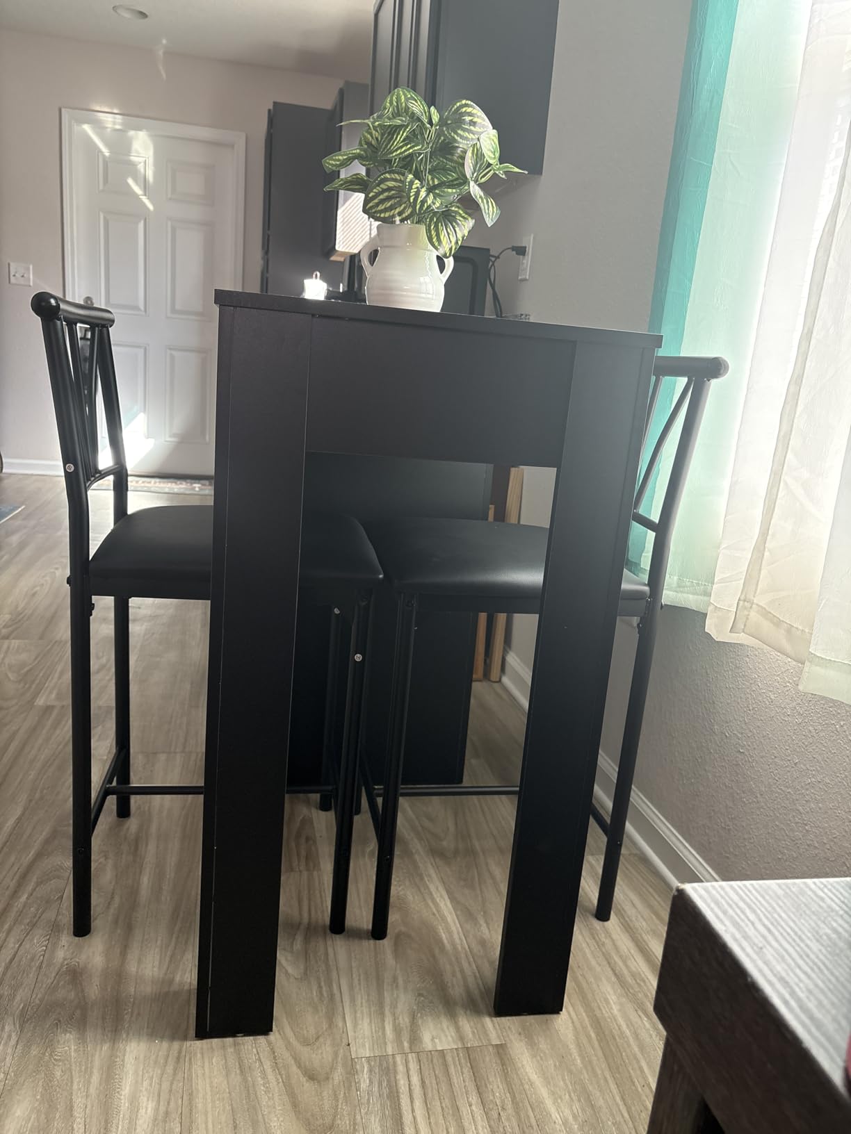 VECELO Small Bar Table and Chairs Tall Kitchen Breakfast Nook with Stools/Dining Set for 2, Storage Shelves, Space-Saving, Retro customer photo 2