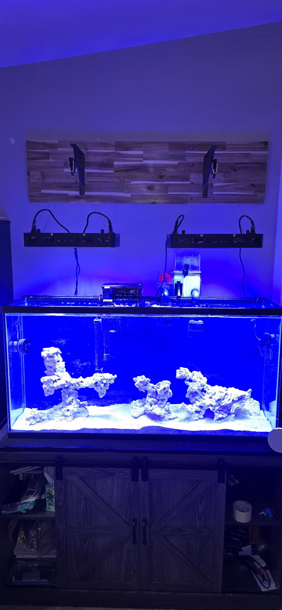 Hlivelood Farmhouse 75-120 Gallon Fish Tank Stand with Power Outlet, Aquarium Stand w/Cabinet&Sliding Barn Door, Heavy Duty Reptile Tank Stand for Fish/Turtle/Reptile Terrarium, 1000LB Capacity, Grey customer photo 2
