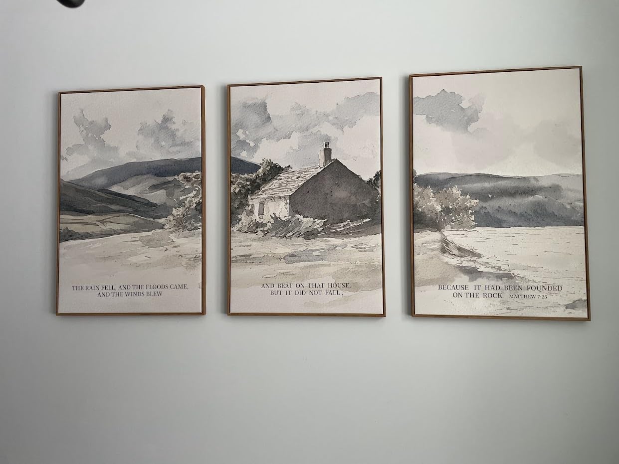 FWIEXA Grey Green Abstract Canvas Wall Art Set, Neutral Landscape Framed Prints, Modern Lake Scenery Paintings, 24x36Inx3 Beige Watercolor Artwork Poster for Farmhouse, Living Room, Bedroom, Office customer photo 1