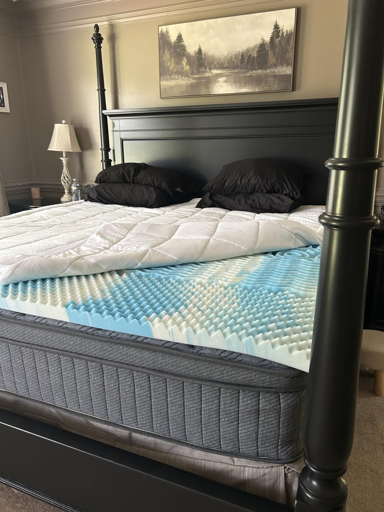 3 Inch 5-Zone Cooling Gel Memory Foam Mattress Topper Queen, Blue customer photo 1