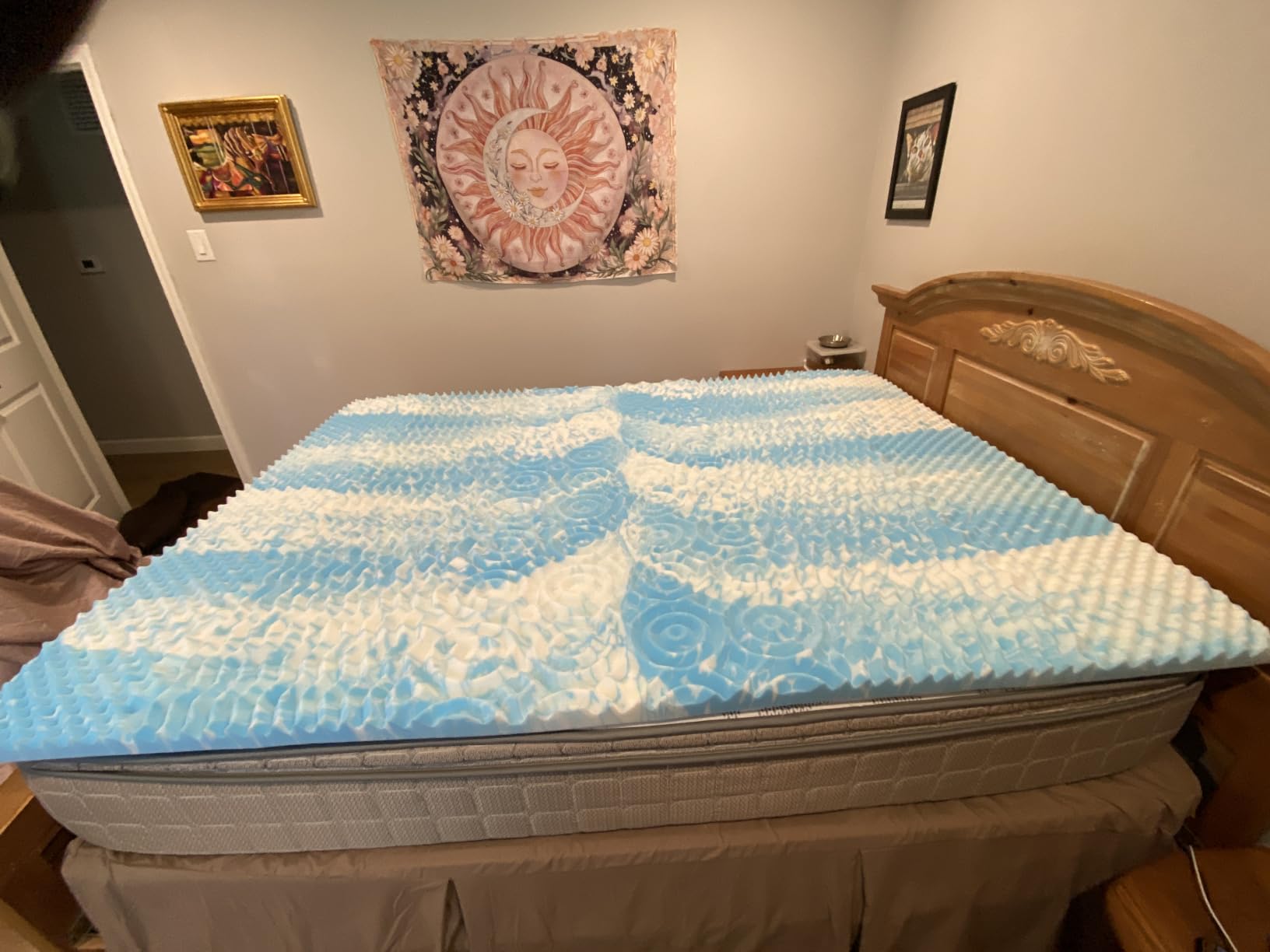 3 Inch 5-Zone Cooling Gel Memory Foam Mattress Topper Queen, Blue customer photo 2